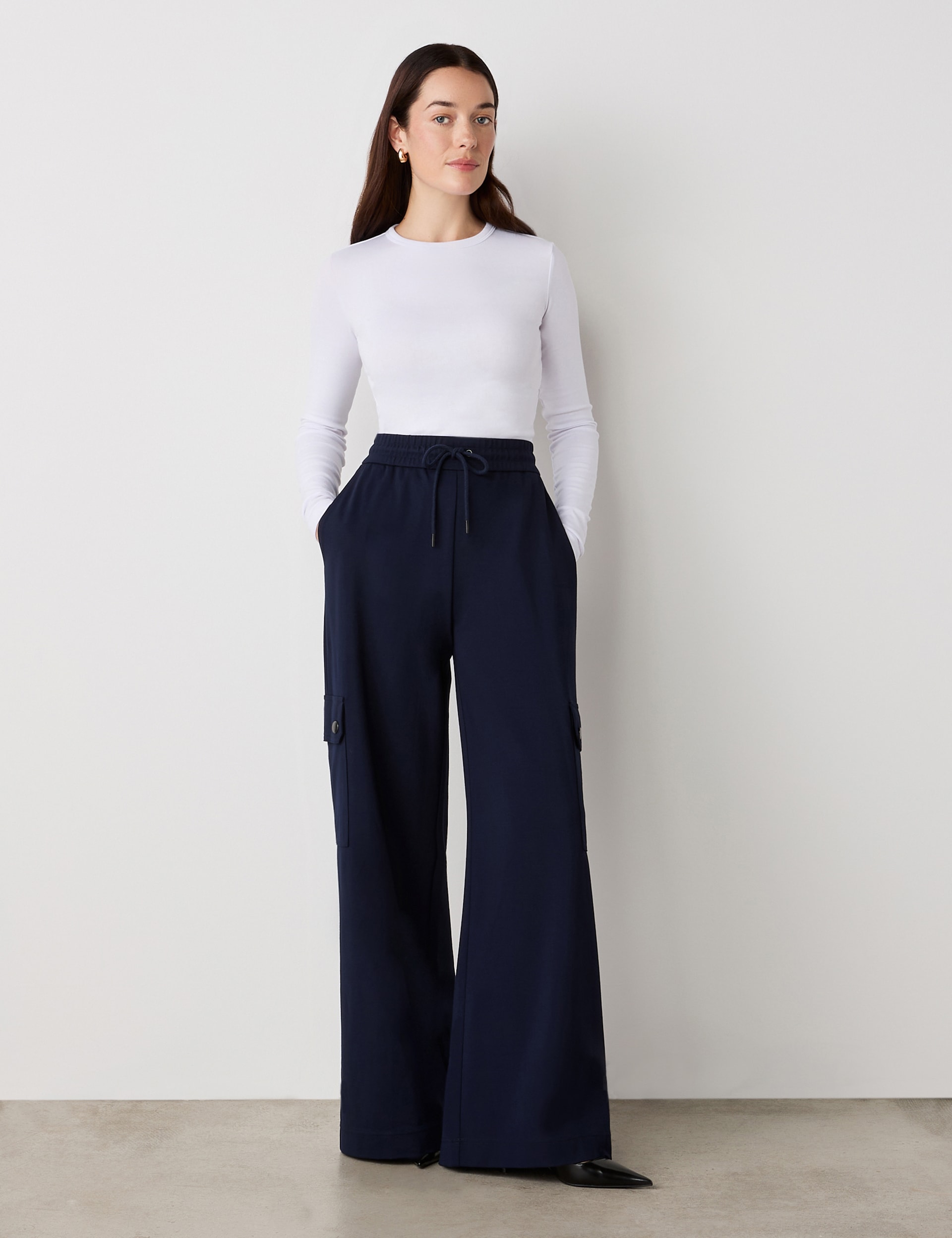 Finery London Women's Deliah Ponte Jersey Trousers - 12REG - Navy, Khaki,Navy,Black,Camel