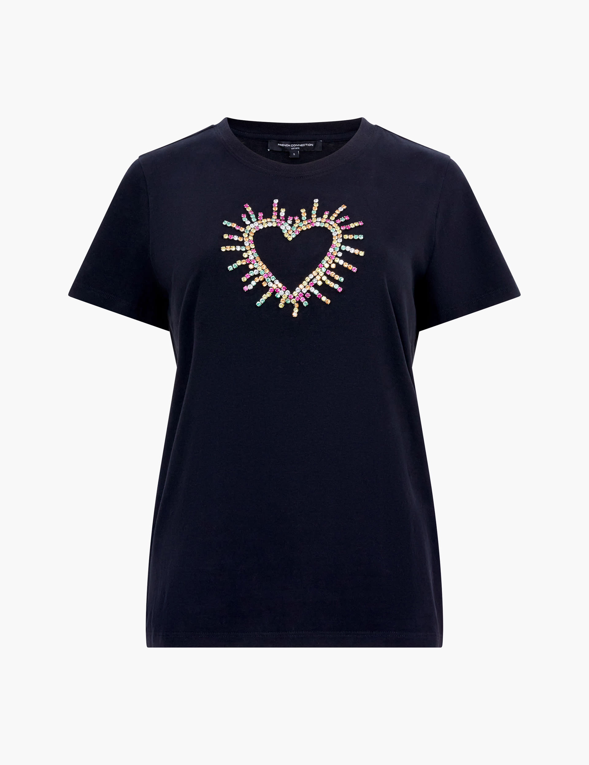 French Connection Women's Pure Cotton Heart Embellished T-Shirt - Black, Black