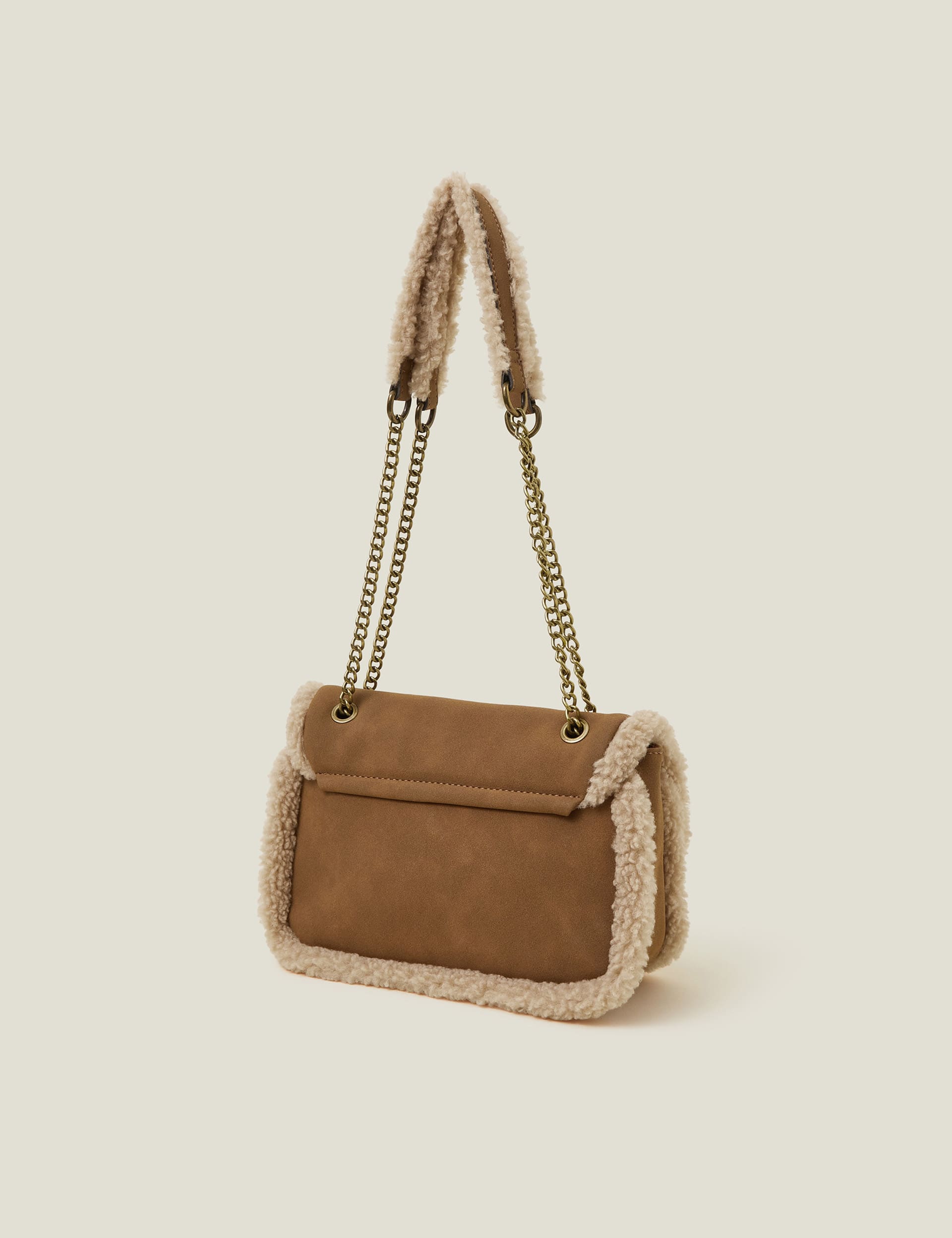 Accessorize Women's Faux Shearling Chain Strap Bag - Tan, Tan