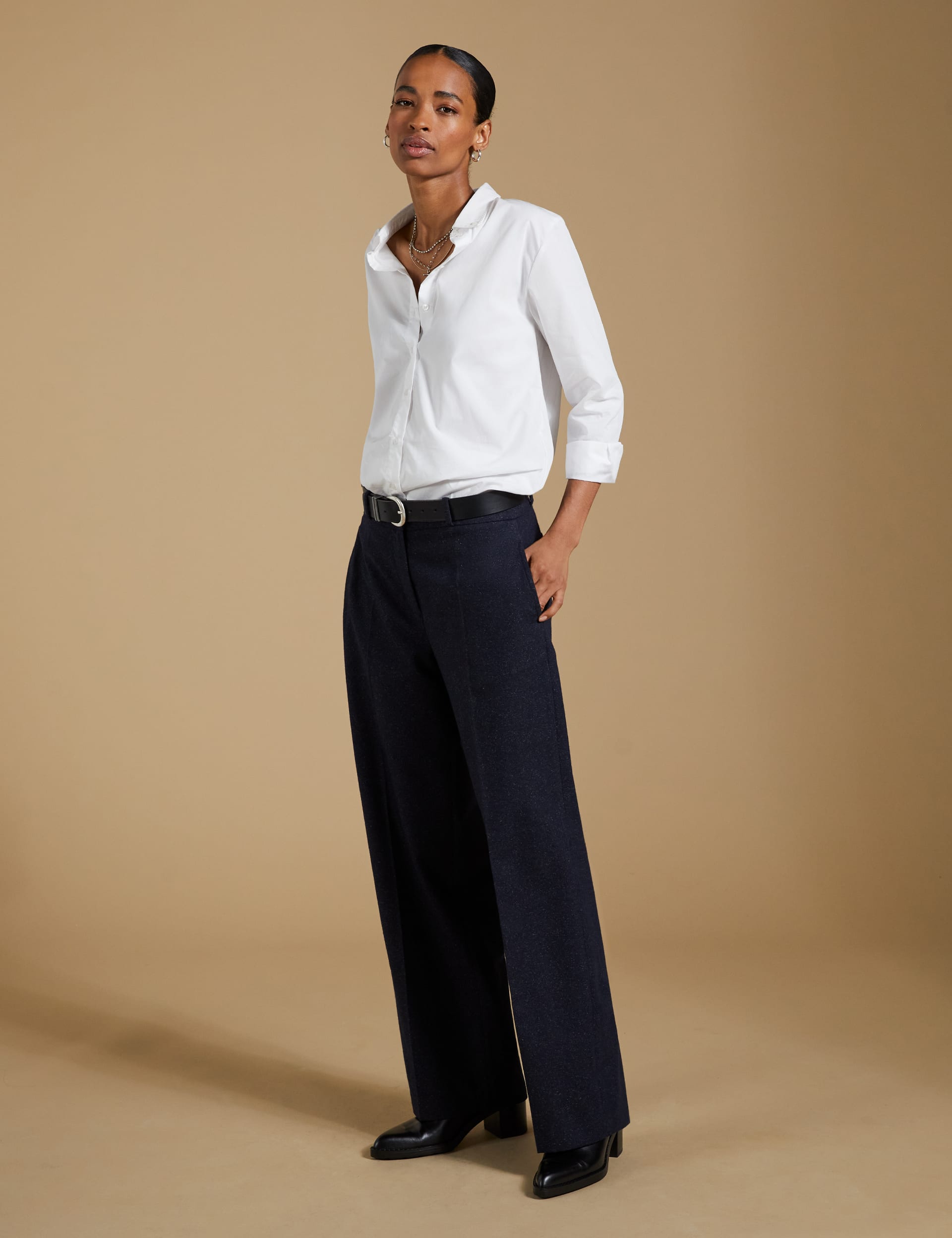 Baukjen Women's Wool Blend Wide Leg Trousers - 18 - Navy, Grey,Navy