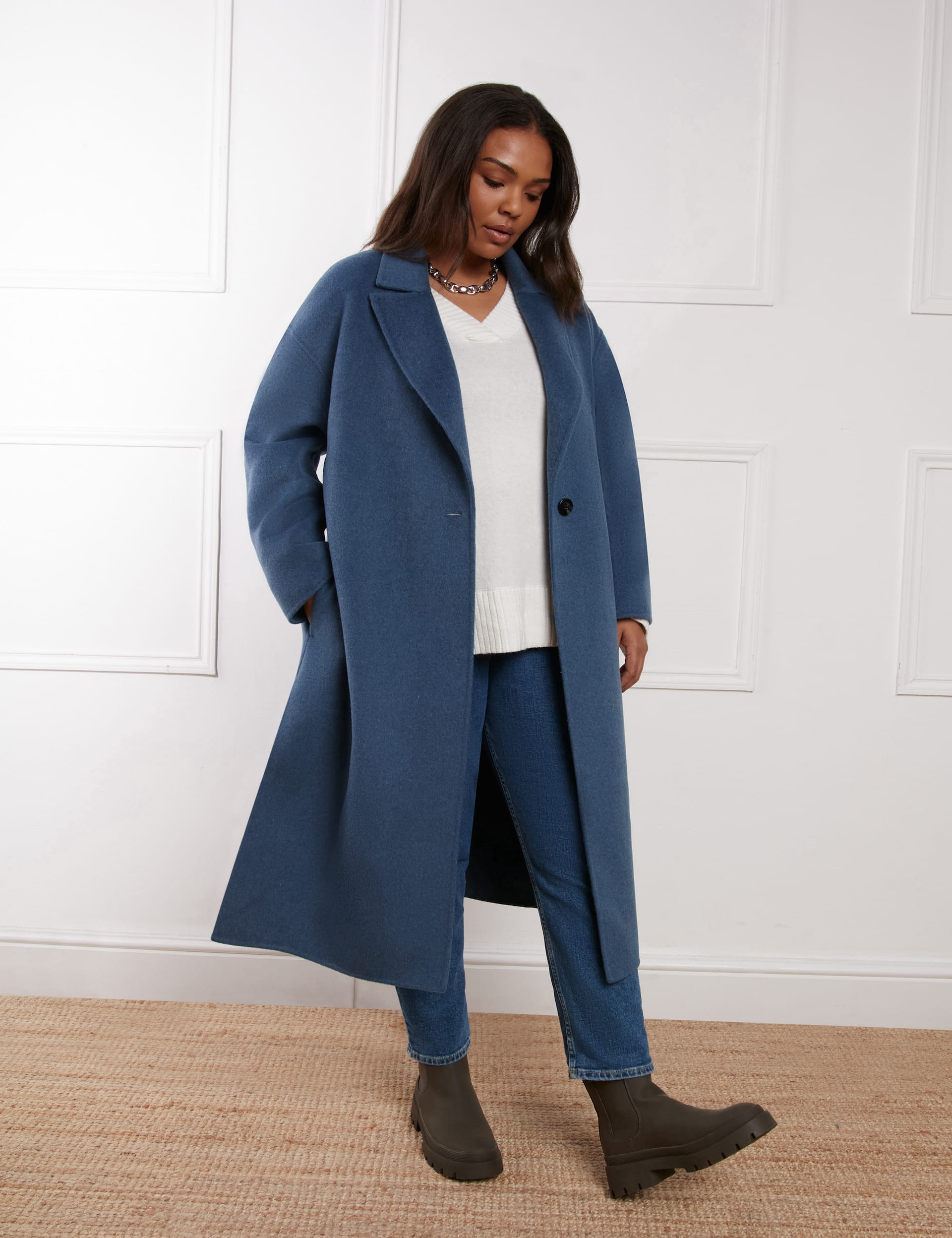 Live Unlimited London Women's Wool Blend Double Faced Pea Coat - 22 - Blue, Blue