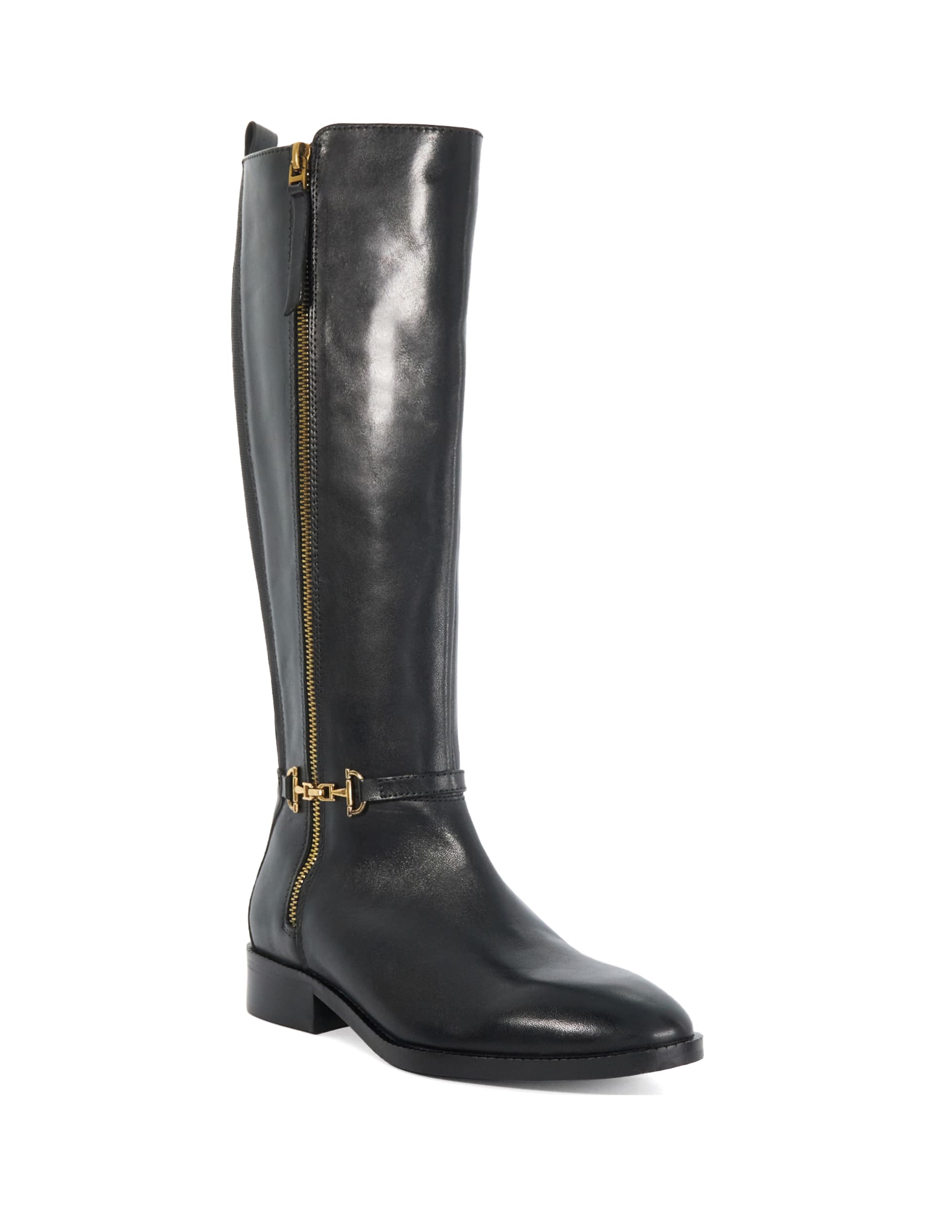 Dune London Women's Wide Fit Leather Flat Knee High Boots - 3 - Black, Black,Tan