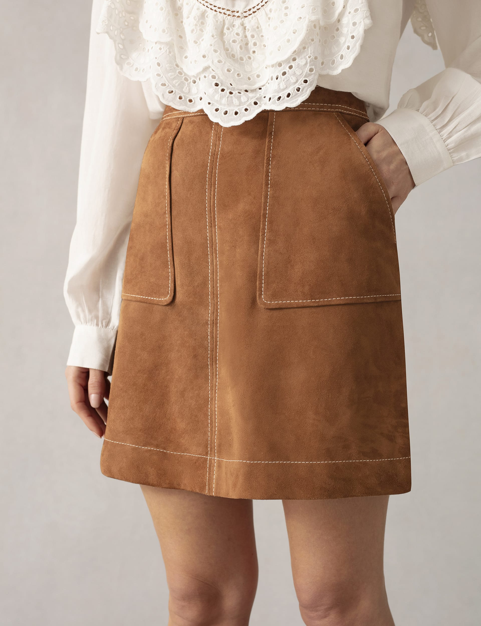 Ro&Zo Women's Suede Mini A-Line Skirt - 16 - Tan, Tan