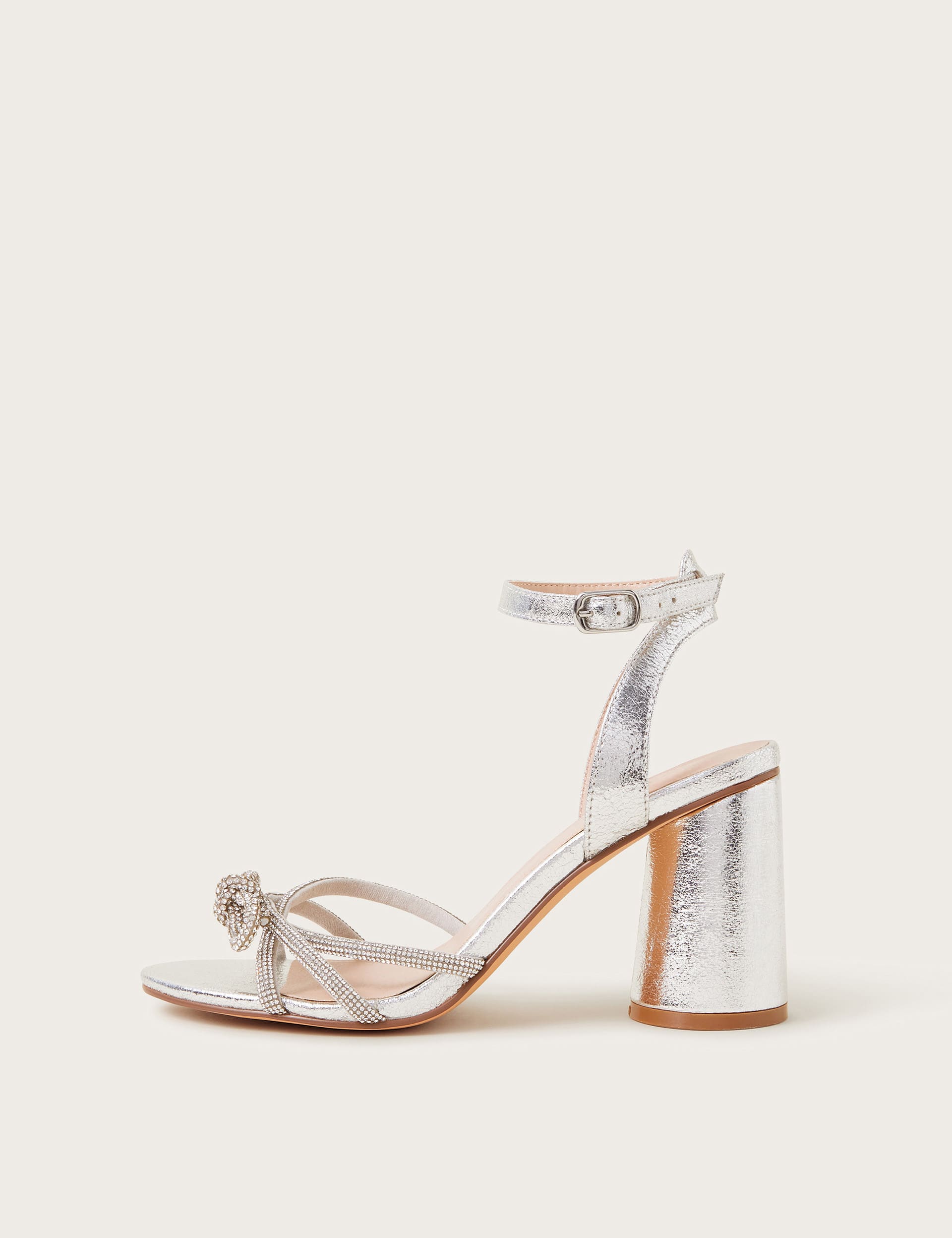 Monsoon Women's Metallic Bow Ankle Strap Block Heel Sandals - 8 - Silver, Silver