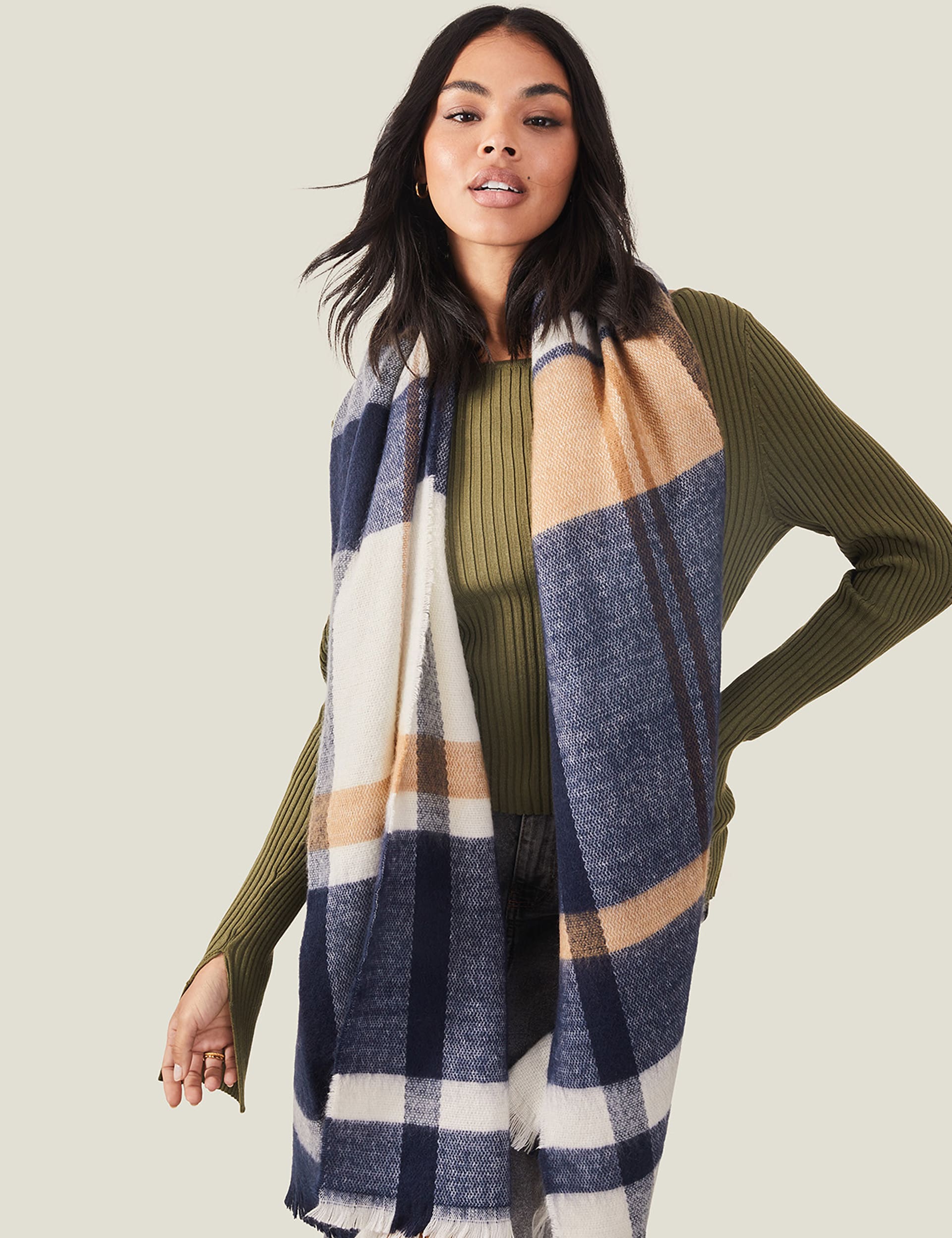 Accessorize Women's Checked Blanket Scarf - Navy Mix, Navy Mix