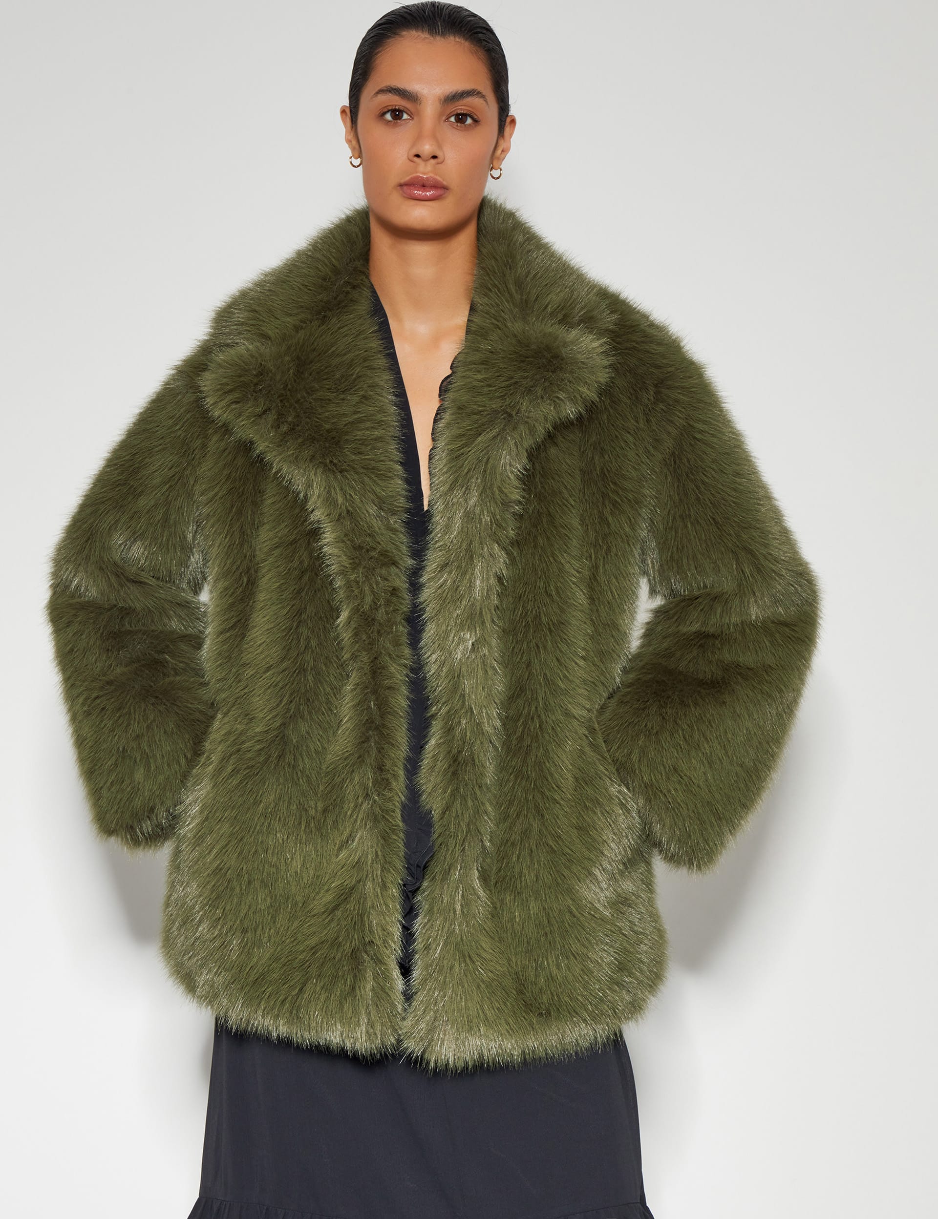 Monsoon Women's Faux Fur Revere Collar Coat - M - Green, Green