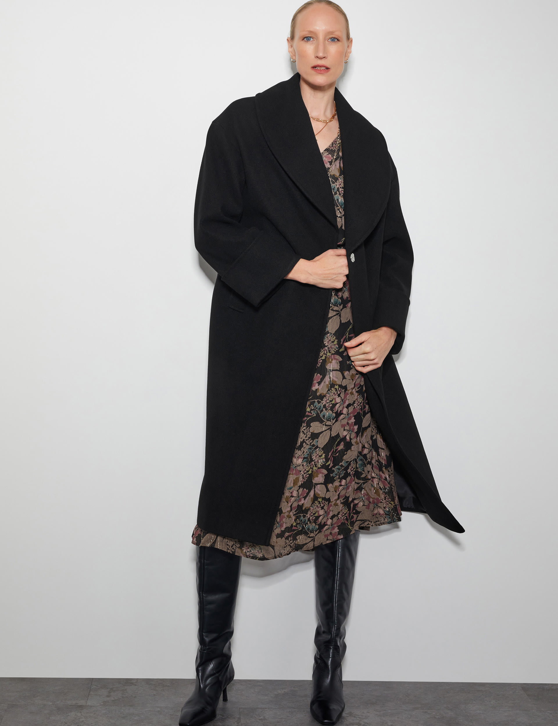 Monsoon Women's Shawl Collar Wrap Coat - Black, Black