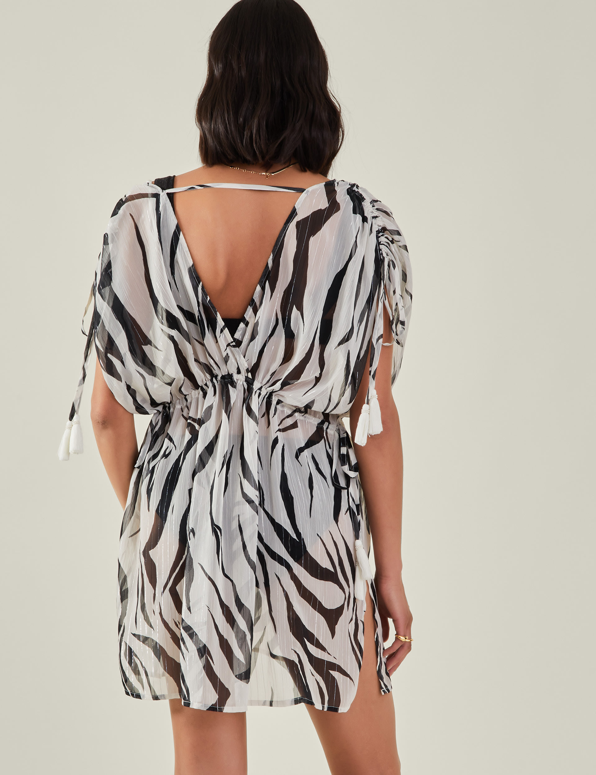 Accessorize Women's Zebra Print V-Neck Mini Kaftan Dress - XS - White Mix, White Mix