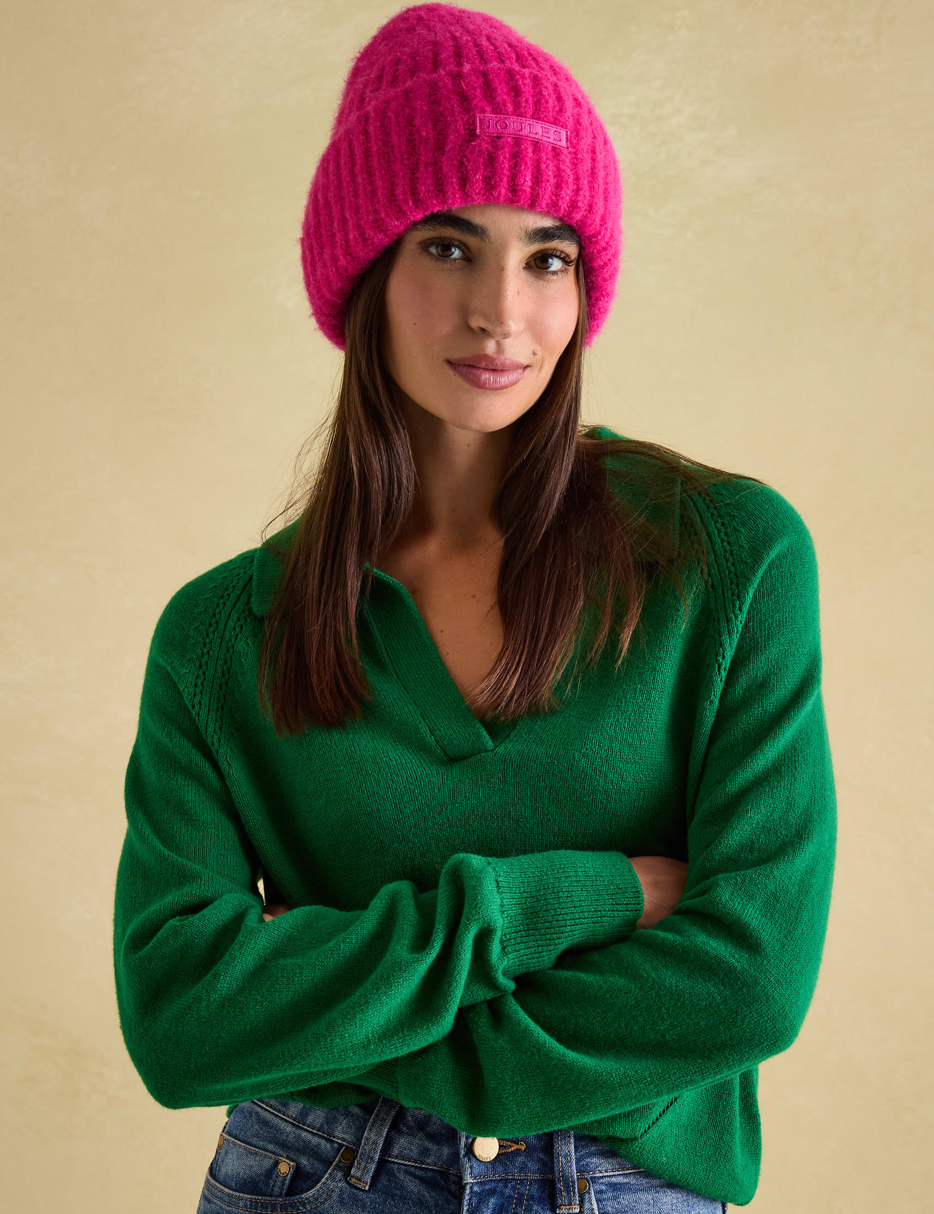 Joules Women's Knitted Turn Up Beanie Hat - Pink, Pink