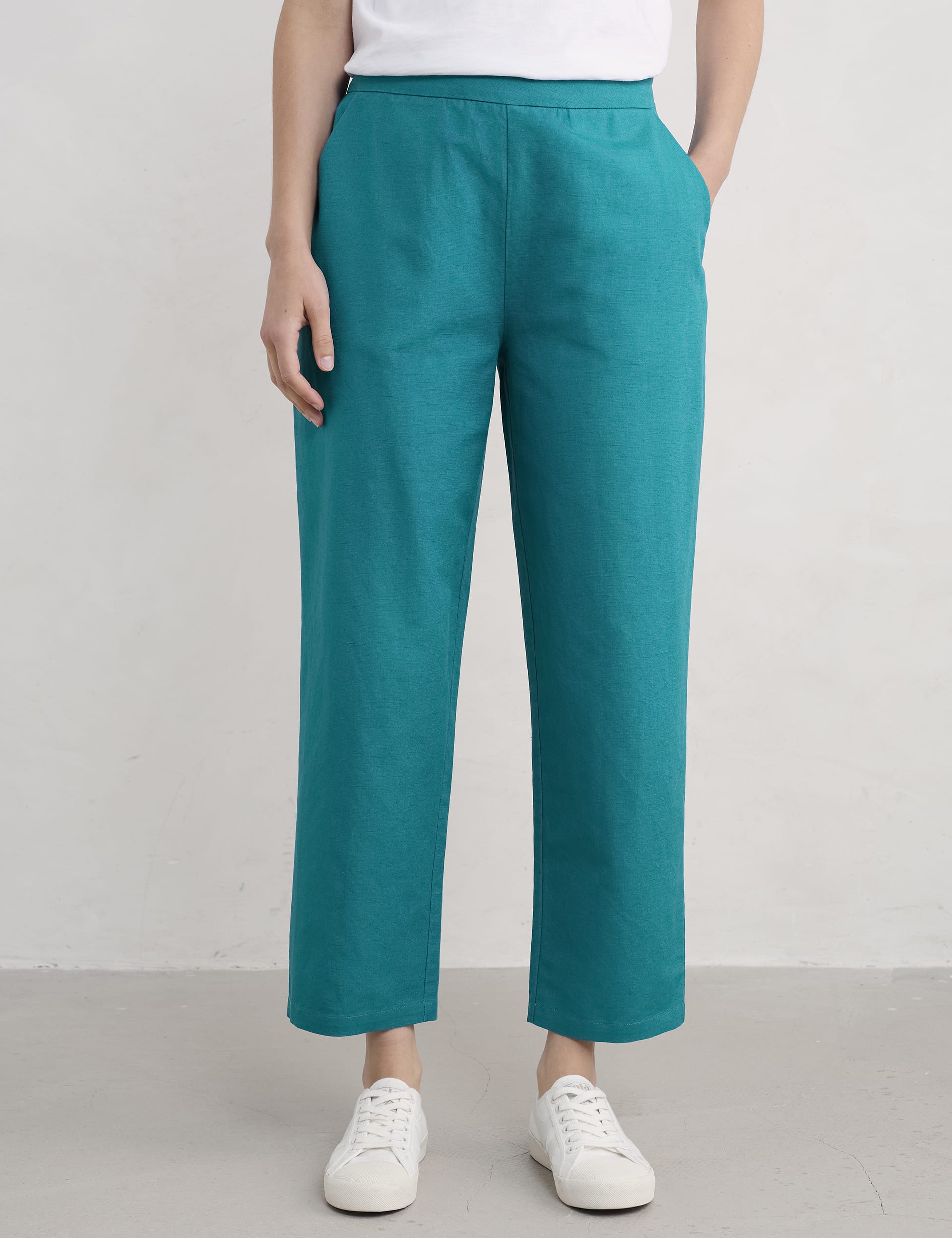 Seasalt Cornwall Women's Linen Blend Straight Leg Trousers - 8 - Teal, Teal