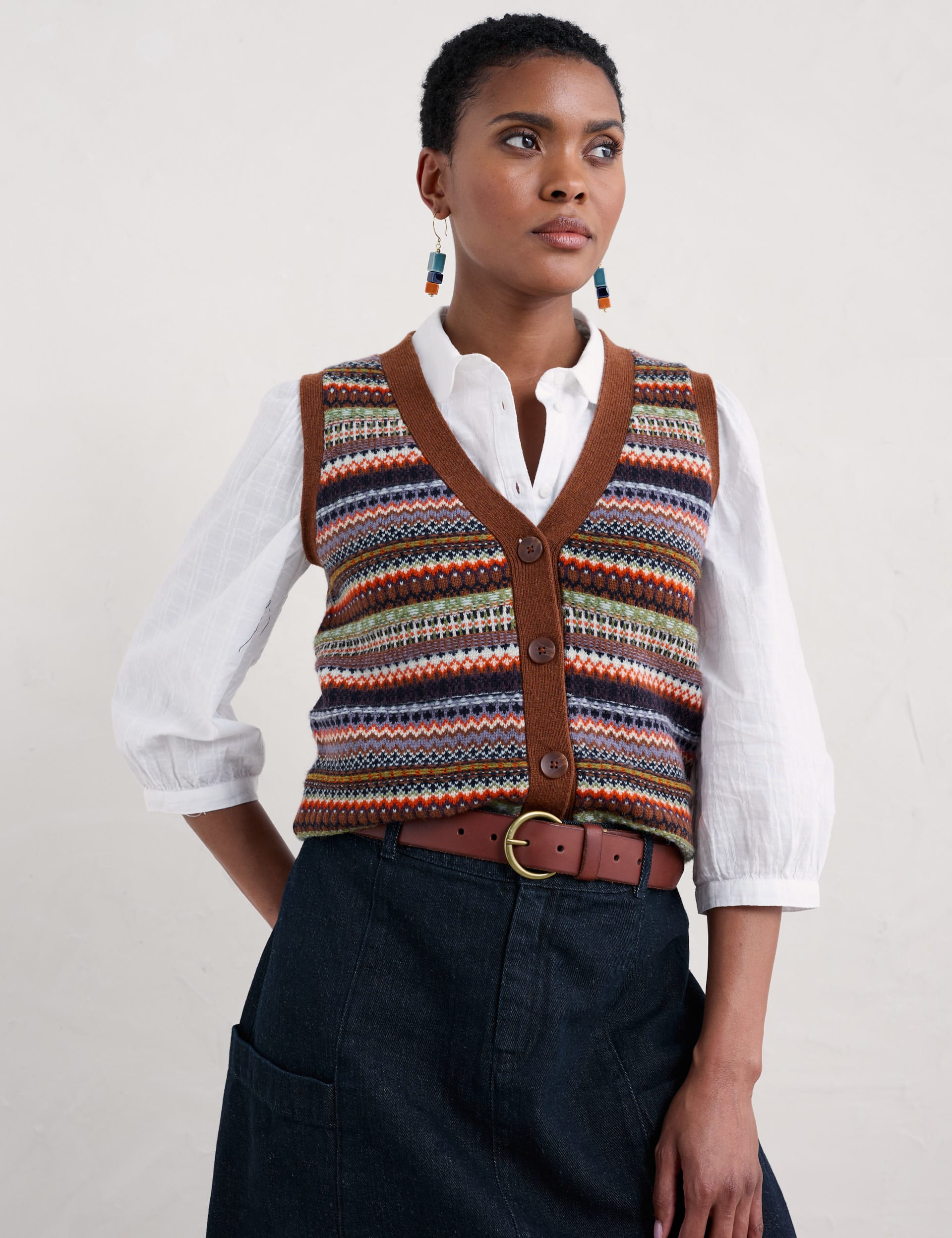 Seasalt Cornwall Women's Lambswool Rich Fairisle V-Neck Knitted Vest - 20 - Purple Mix, Purple Mix