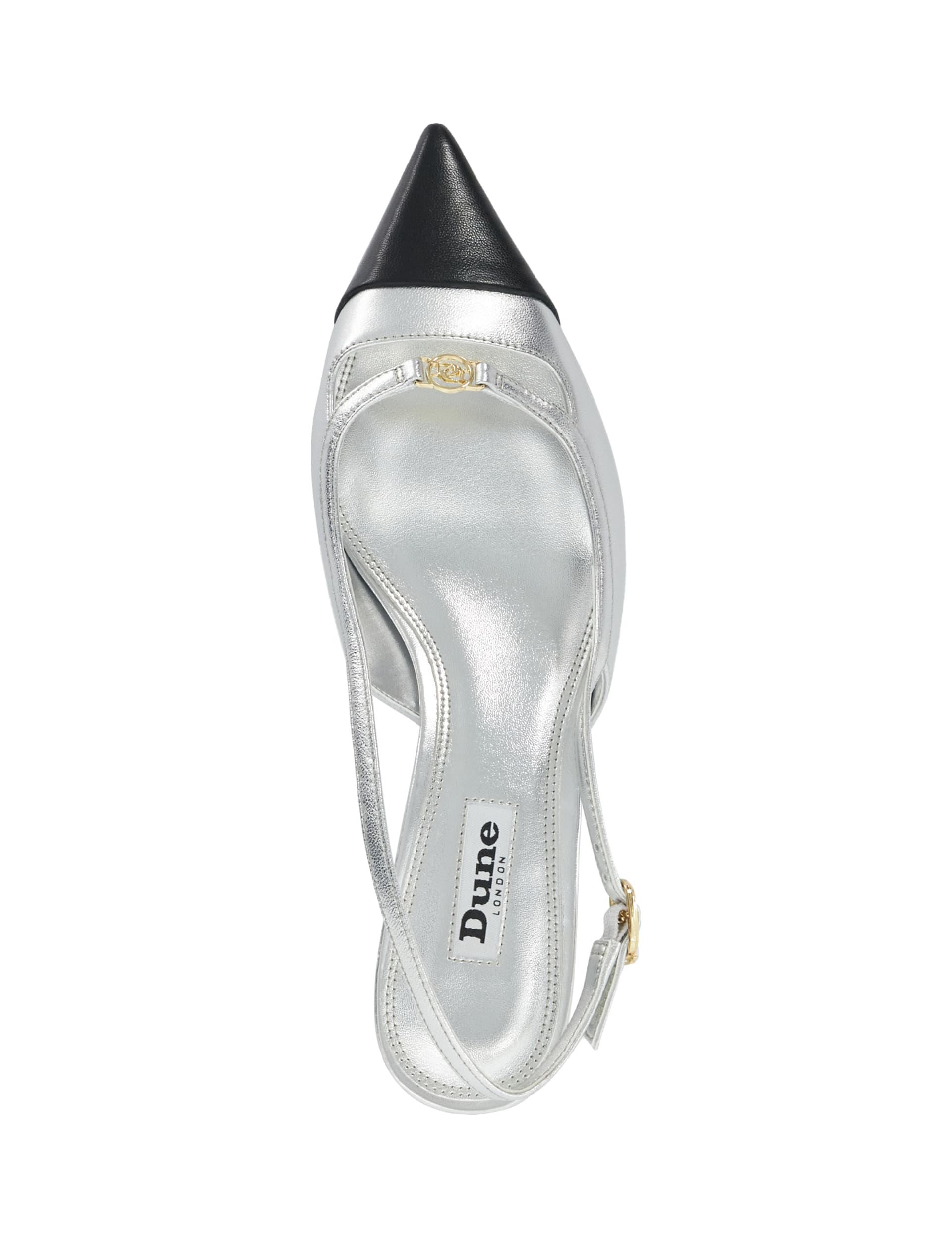 Dune London Women's CAPSULE - Branded Kitten Slingback Shoe - 3 - Silver, Silver