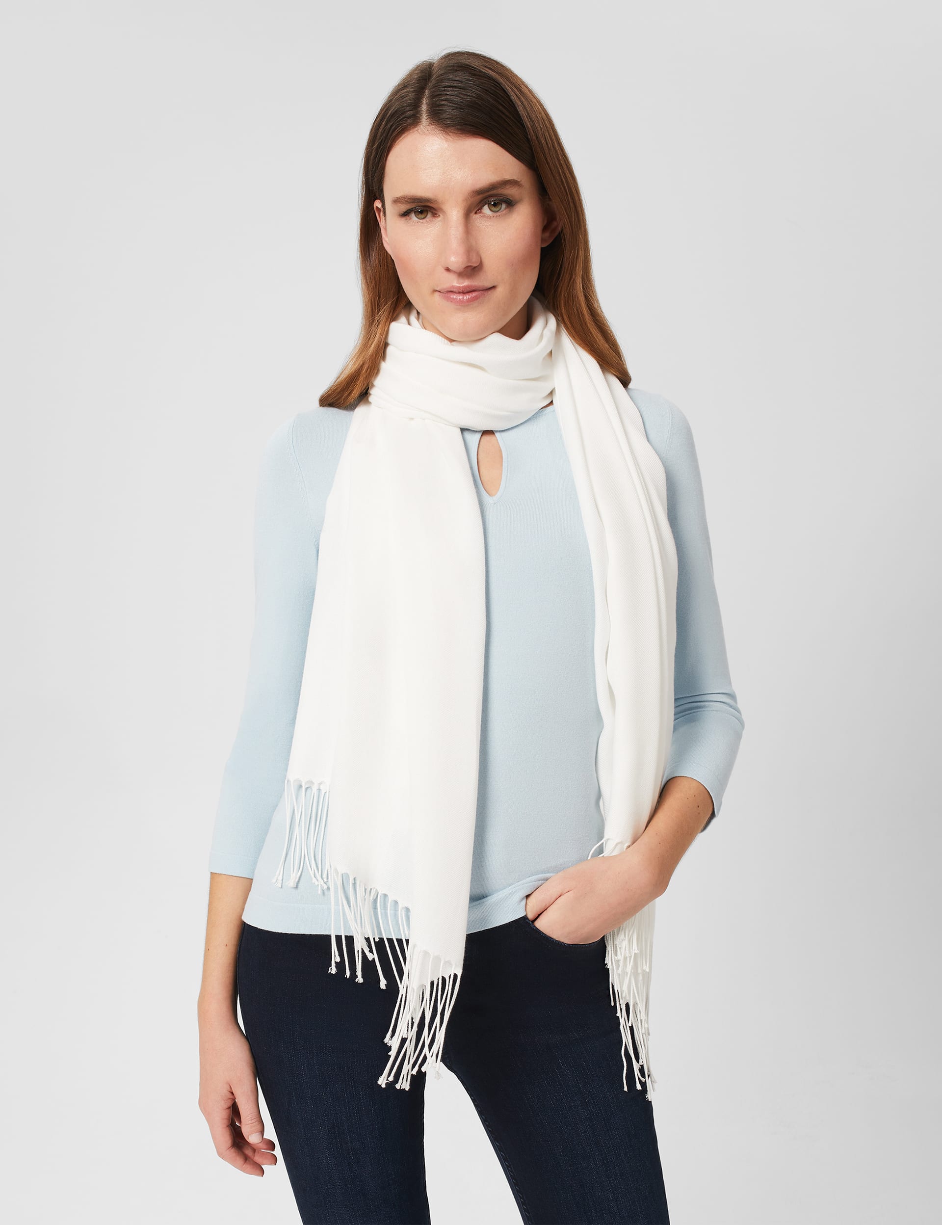 Hobbs Women's Woven Fringed Scarf - Ivory, Ivory