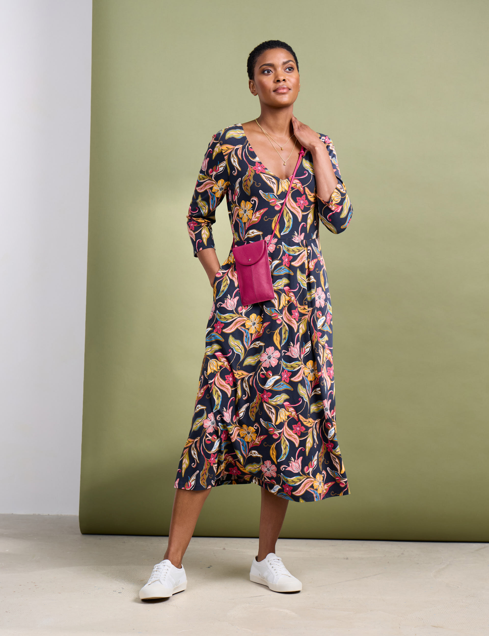 Seasalt Cornwall Women's Cotton Rich Floral Scoop Neck Midi Dress - 20REG - Multi, Multi