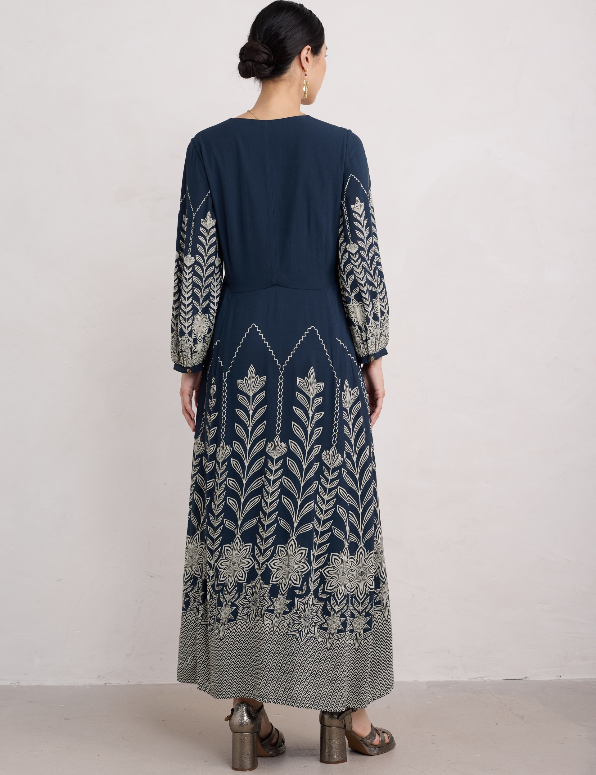 Seasalt Cornwall Women's Printed V-Neck Maxi Waisted Dress - 10 - Navy Mix, Navy Mix