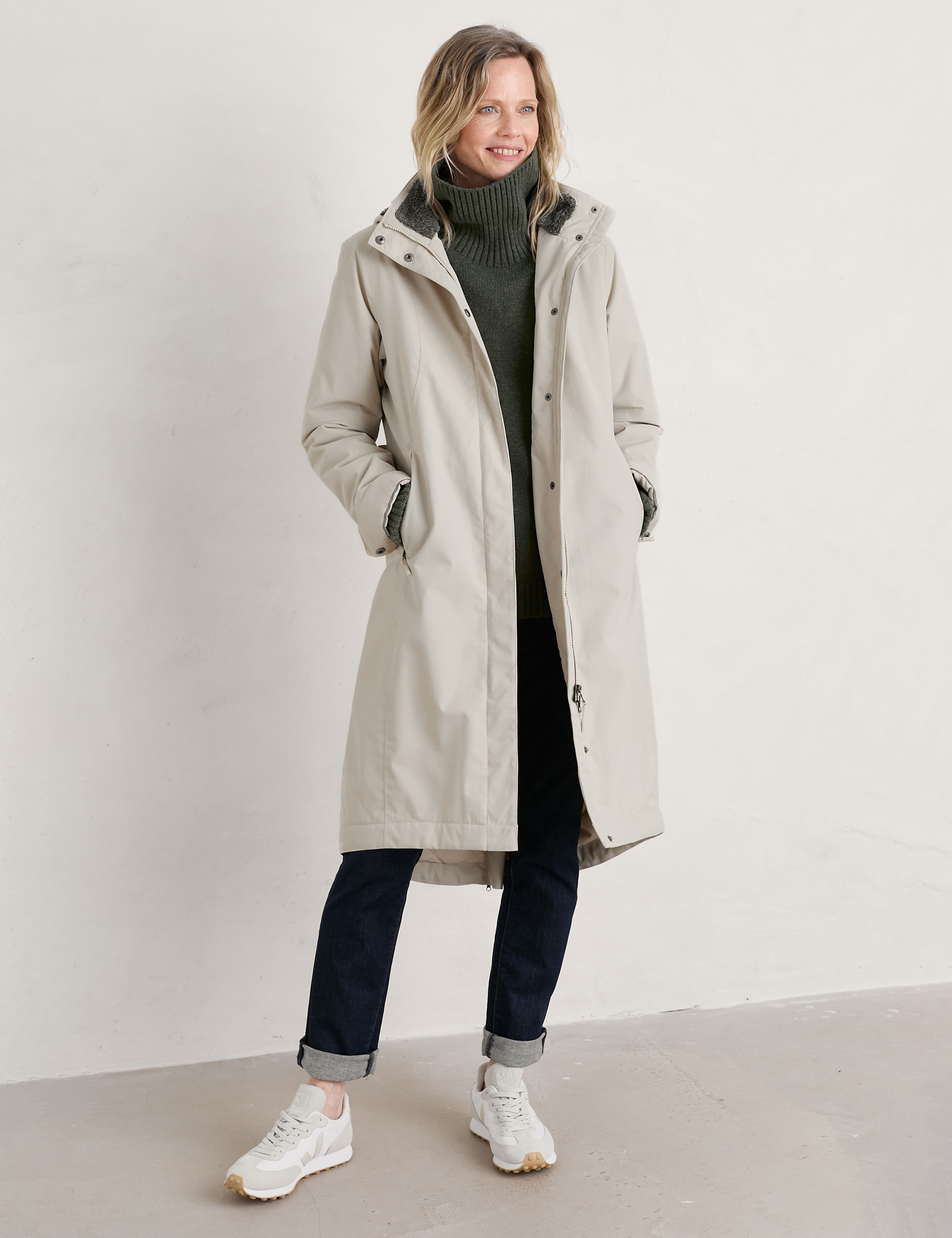 Seasalt Cornwall Women's Waterproof Hooded Longline Parka - 14REG - Natural, Grey,Yellow,Natural,Pur