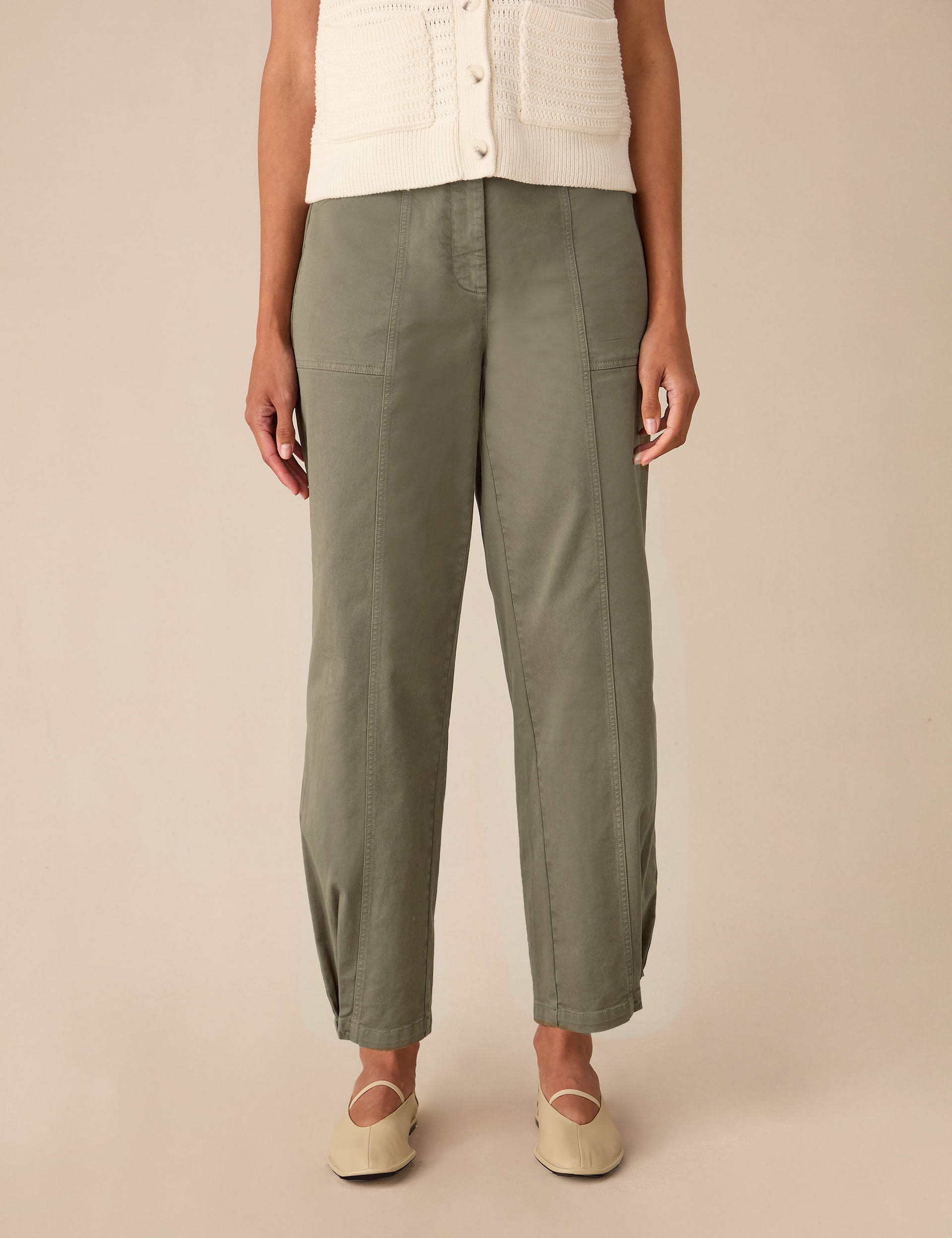 Ro&Zo Women's Cotton Rich Cargo Straight Leg Trousers - 8PET - Khaki, Khaki