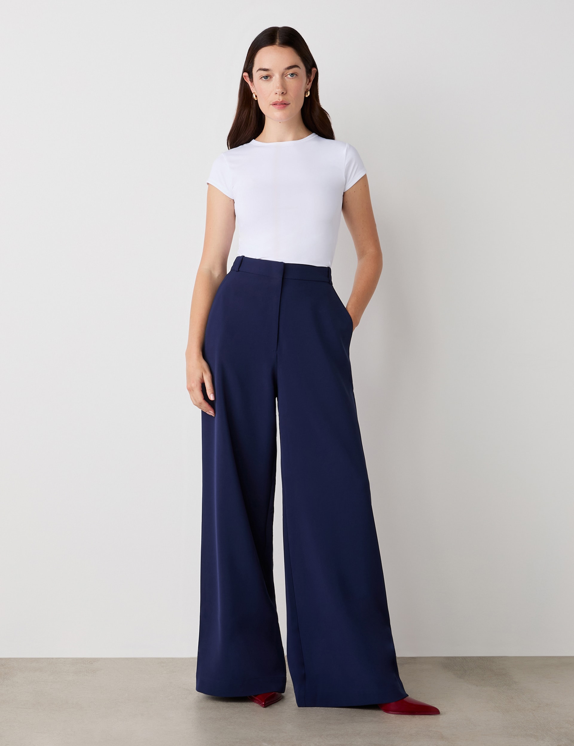 Finery London Women's Wide Leg Trousers - 16REG - Navy, Navy,Black,Camel