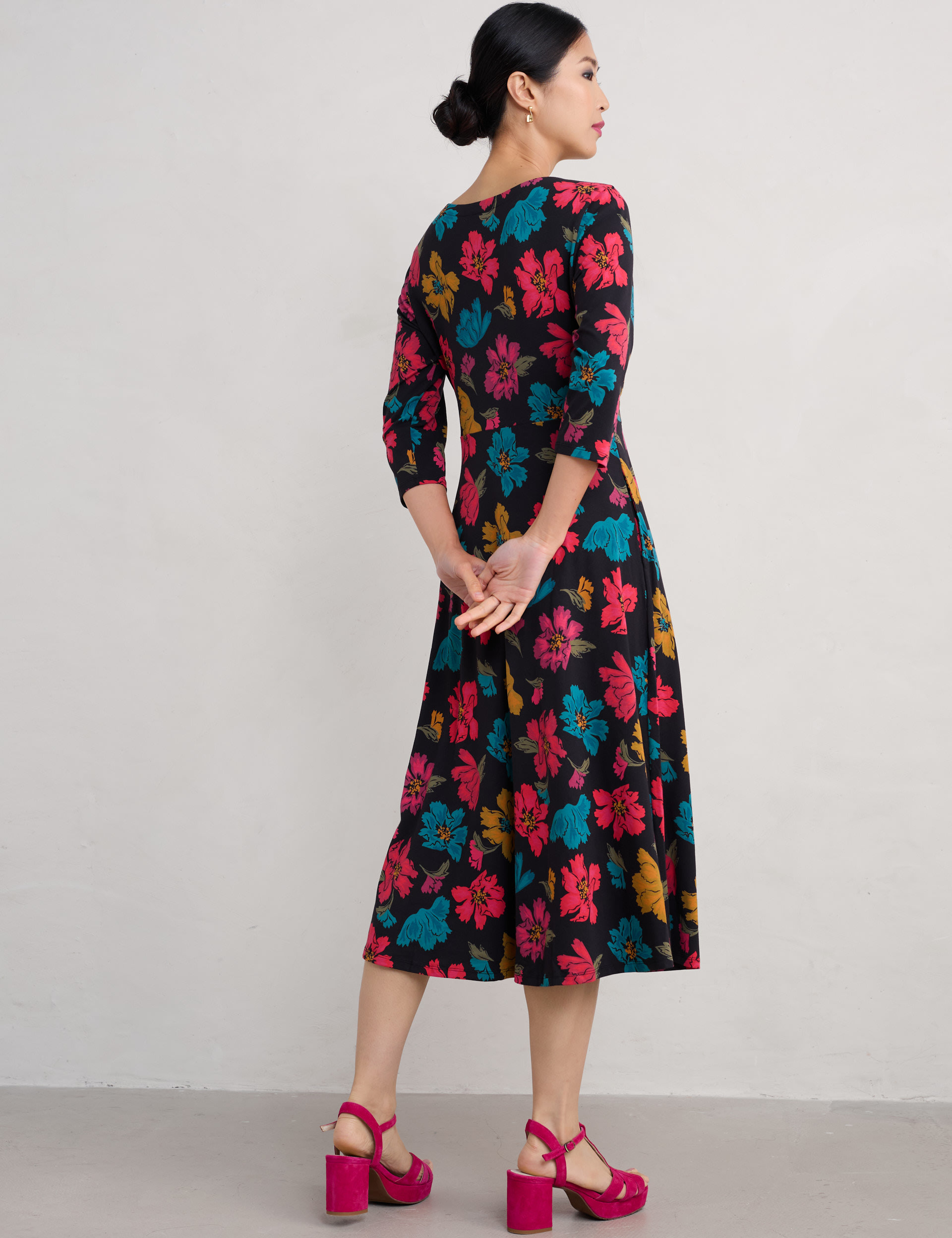 Seasalt Cornwall Women's Cotton Rich Floral Midi Waisted Dress - 14REG - Multi, Multi