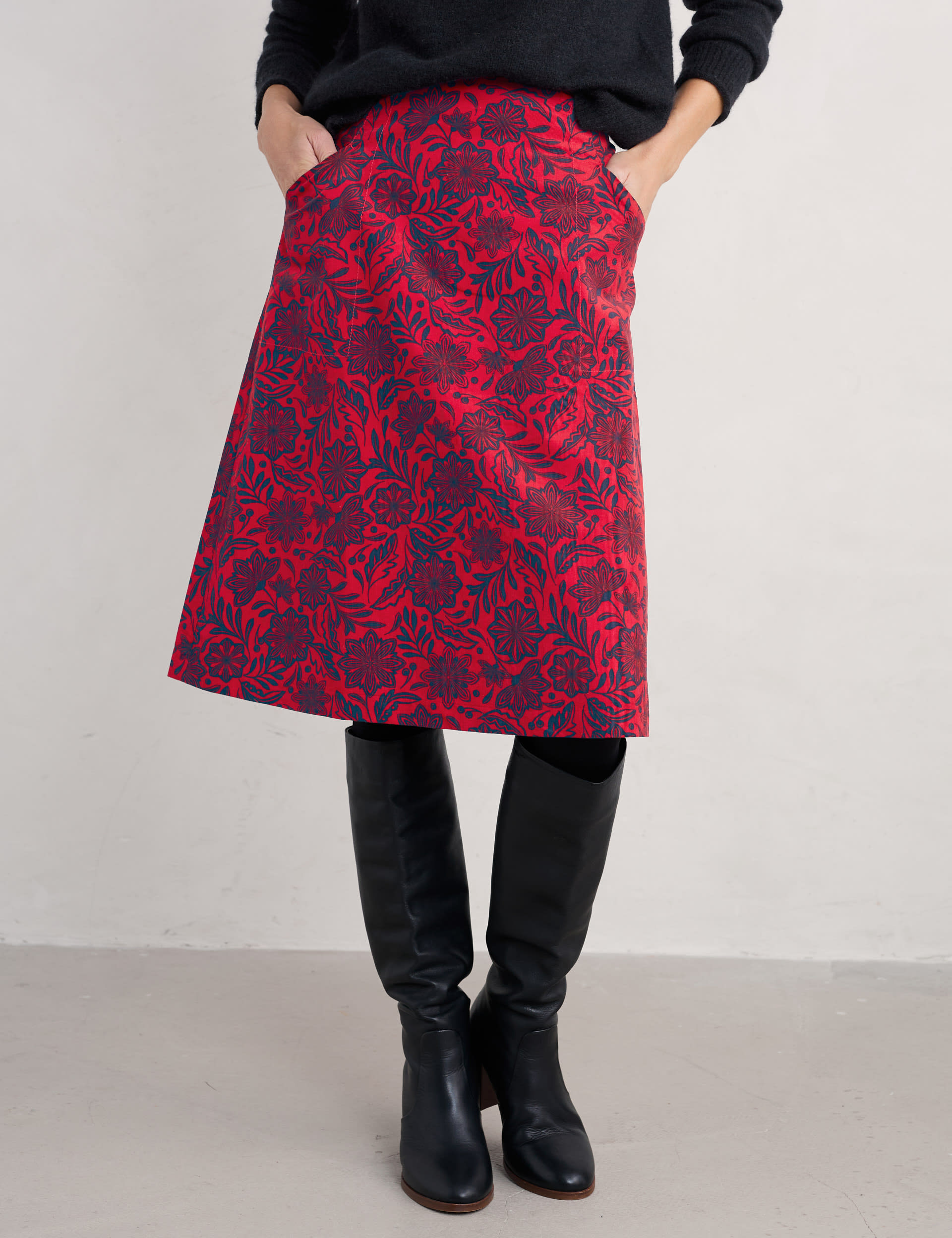 Seasalt Cornwall Women's Pure Cotton Floral Knee Length A-Line Skirt - 16 - Red Mix, Red Mix