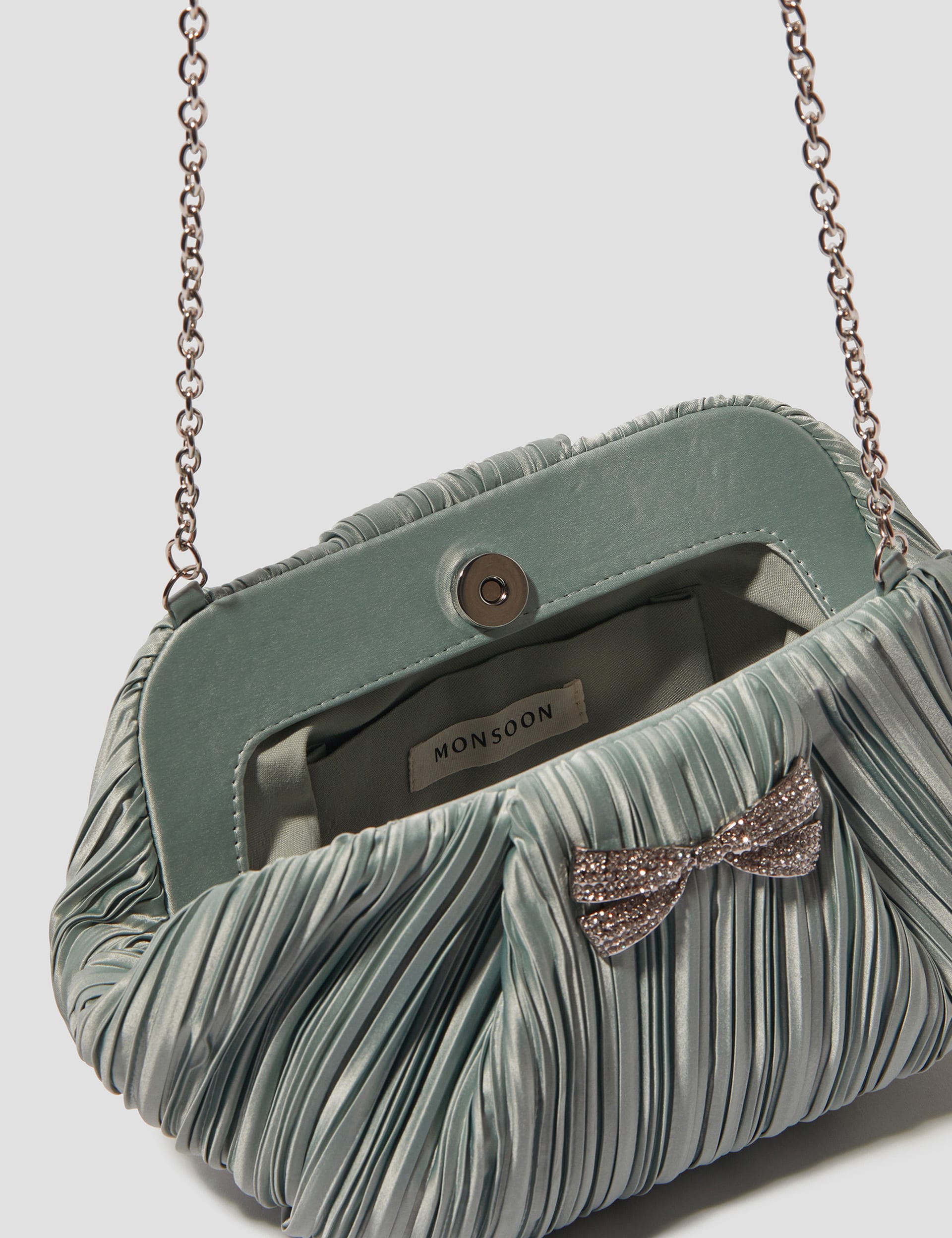 Monsoon Women's Pleated Chain Strap Clutch Bag - Light Green, Light Green