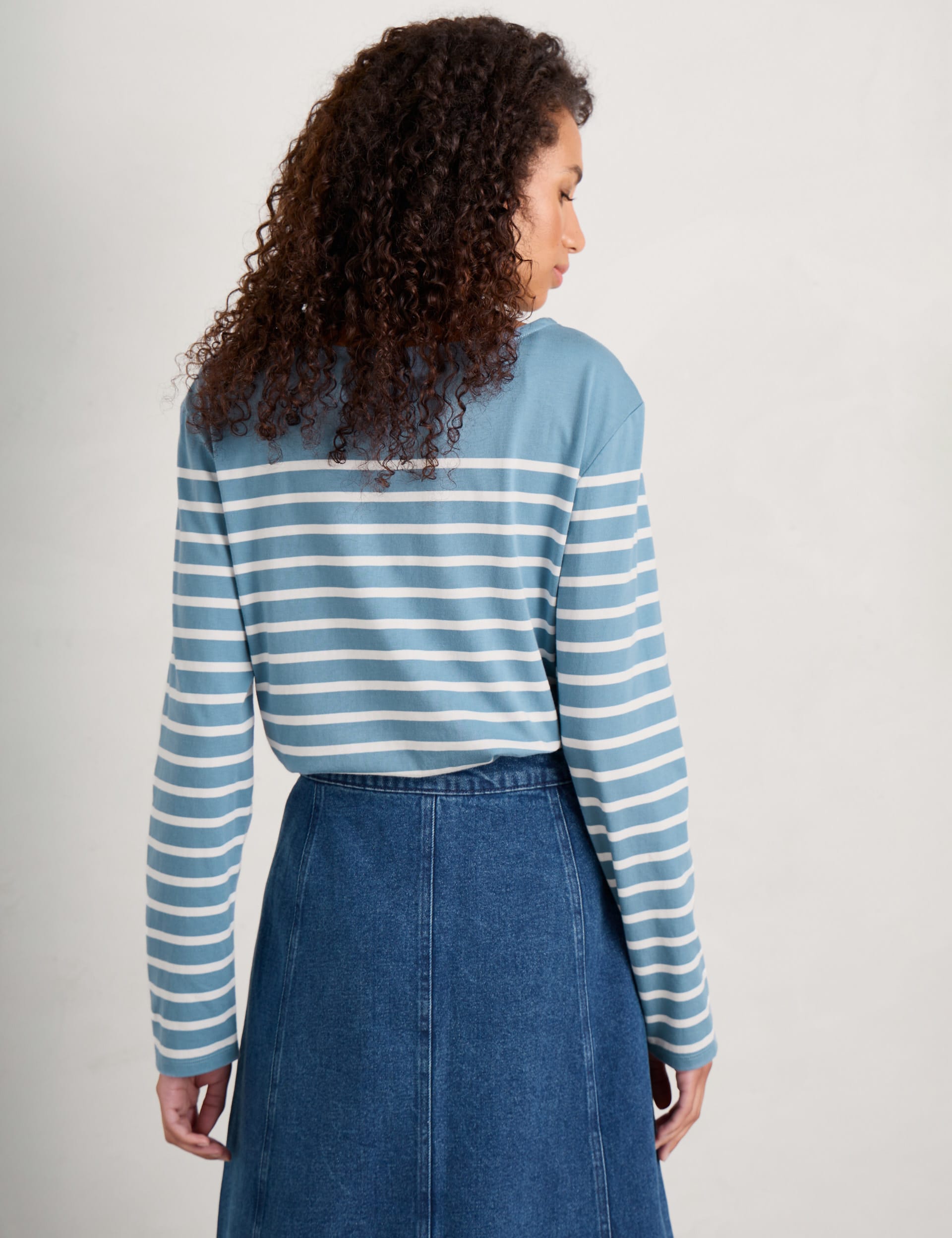 Seasalt Cornwall Women's Pure Cotton Striped Slash Neck Top - 18 - Blue Mix, Blue Mix