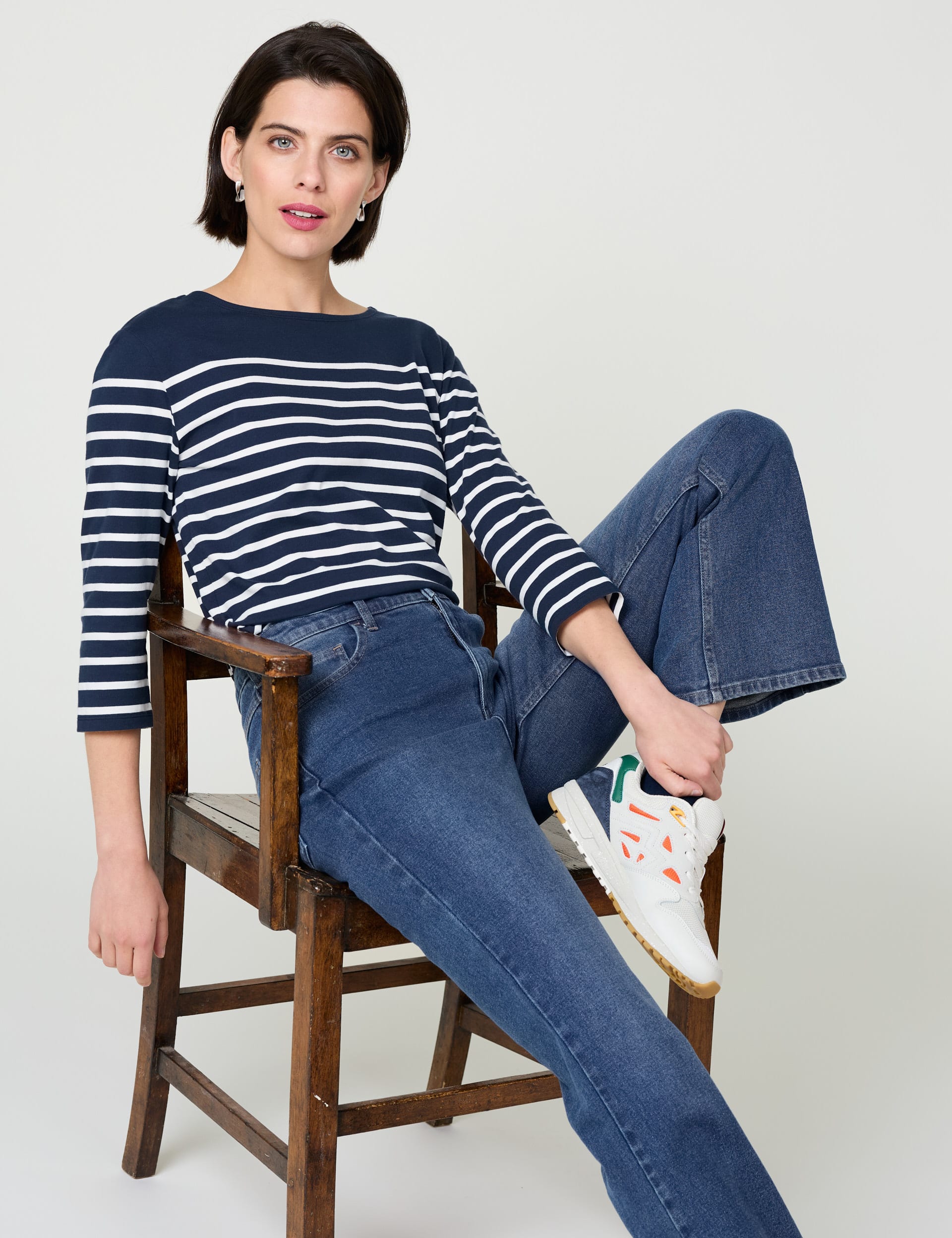 Seasalt Cornwall Women's Pure Cotton Striped Slash Neck T-Shirt - 10 - Navy Mix, Navy Mix