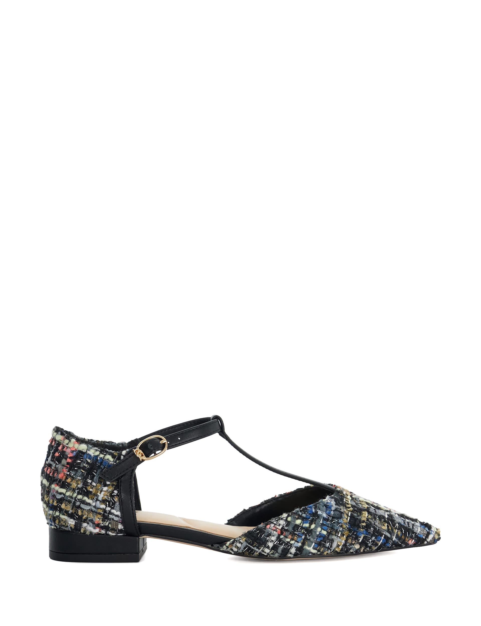 Dune London Women's Tweed Ankle Strap T Bar Pointed Pumps - 4 - Multi, Multi