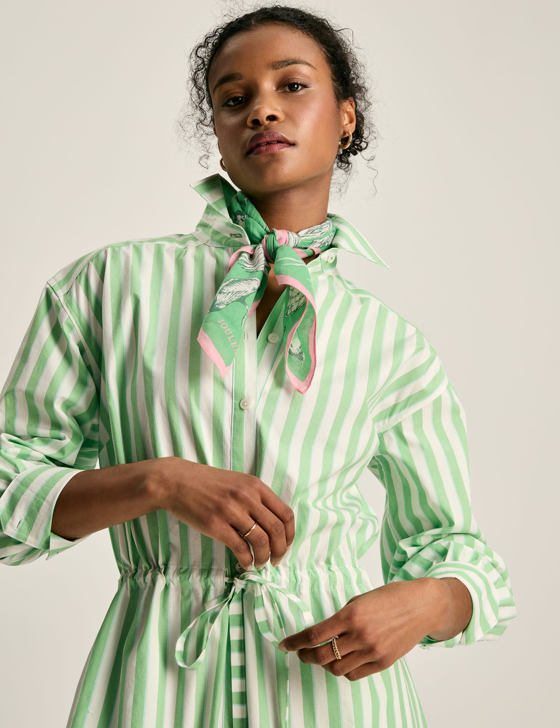 Joules Women's Pure Cotton Striped Midi Shirt Dress - 6 - Green Mix, Green Mix