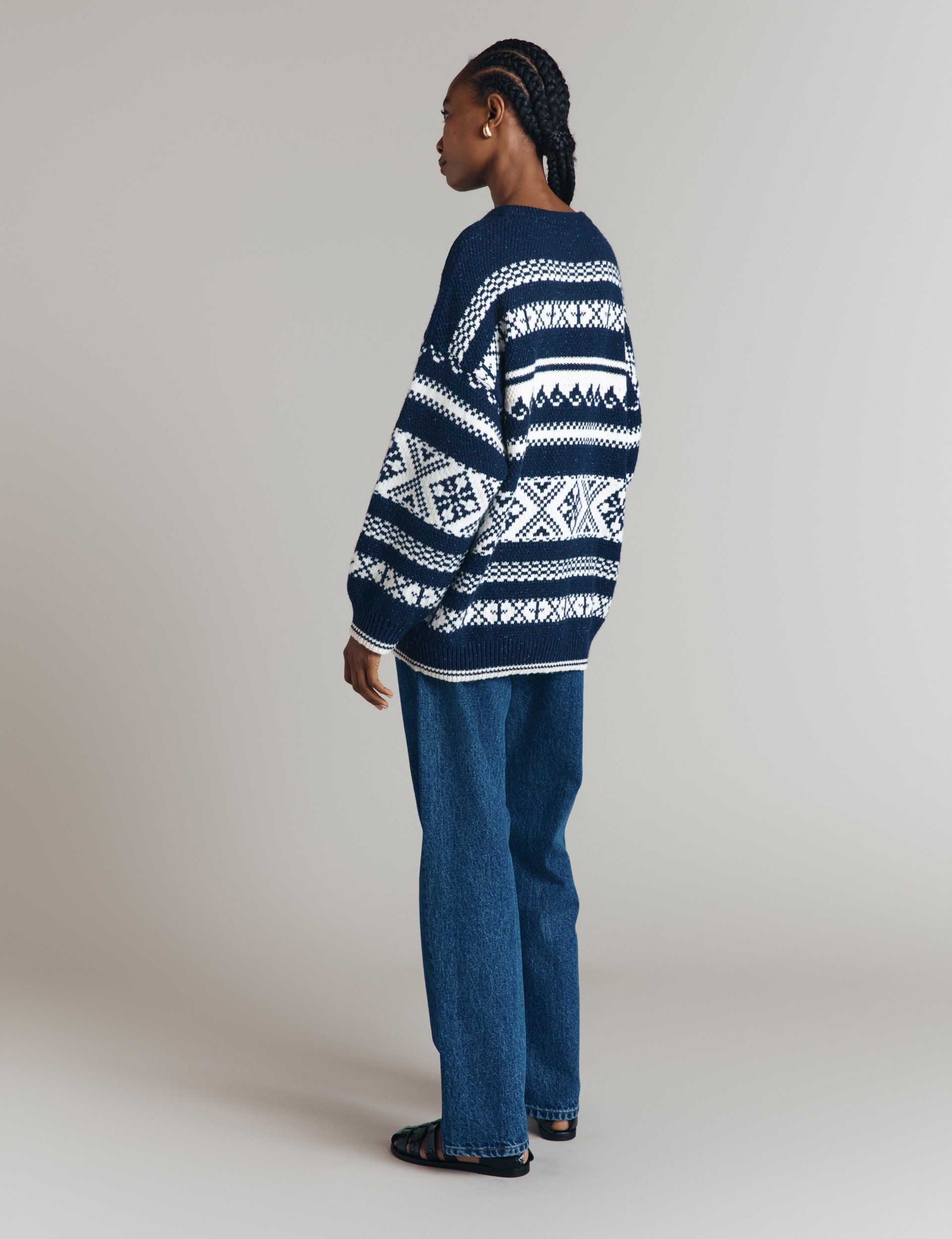 Ghost Women's Fair Isle Crew Neck Jumper with Wool - Navy Mix, Navy Mix