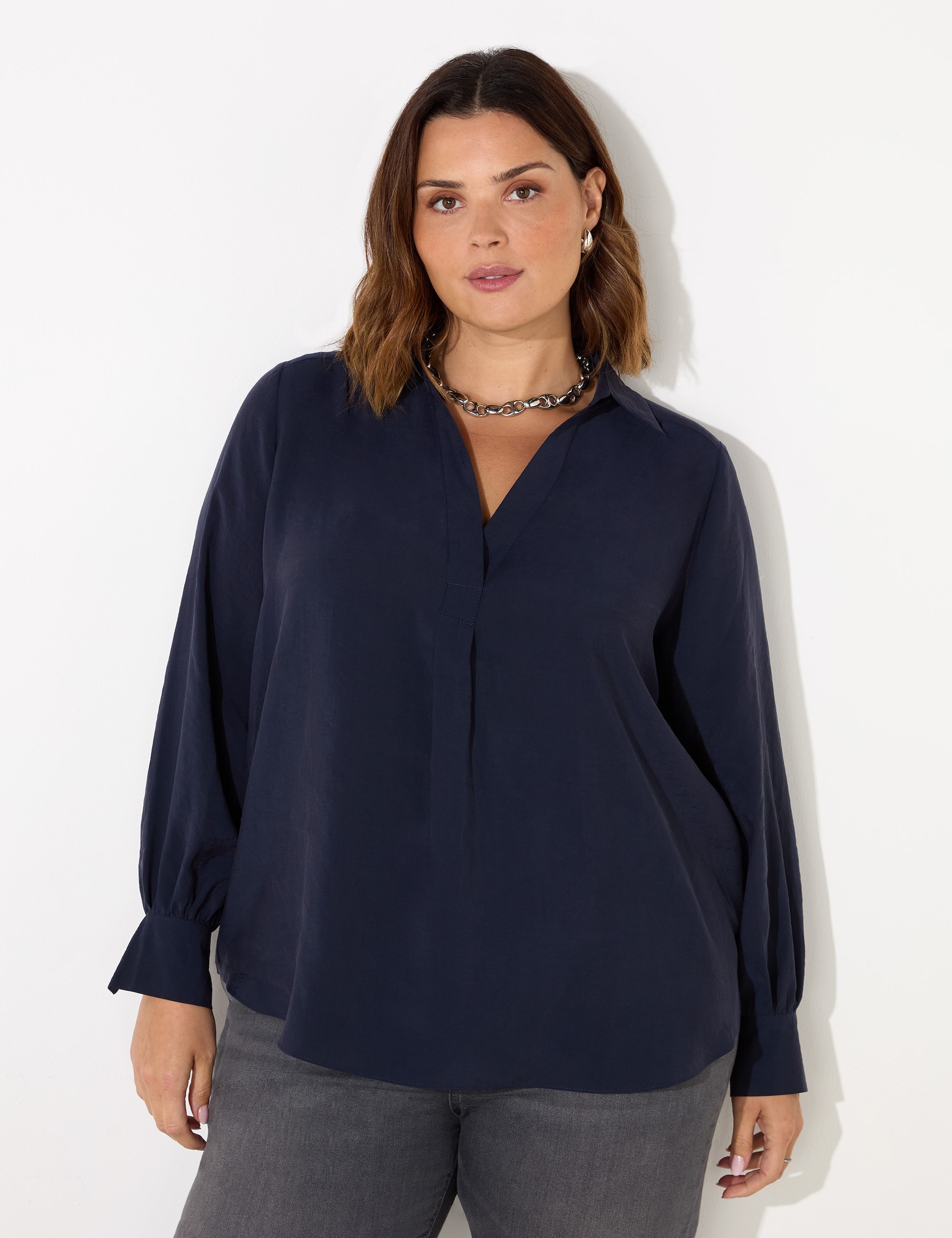 Live Unlimited London Women's Modal Rich Collared Popover Blouse - 18 - Navy, Navy