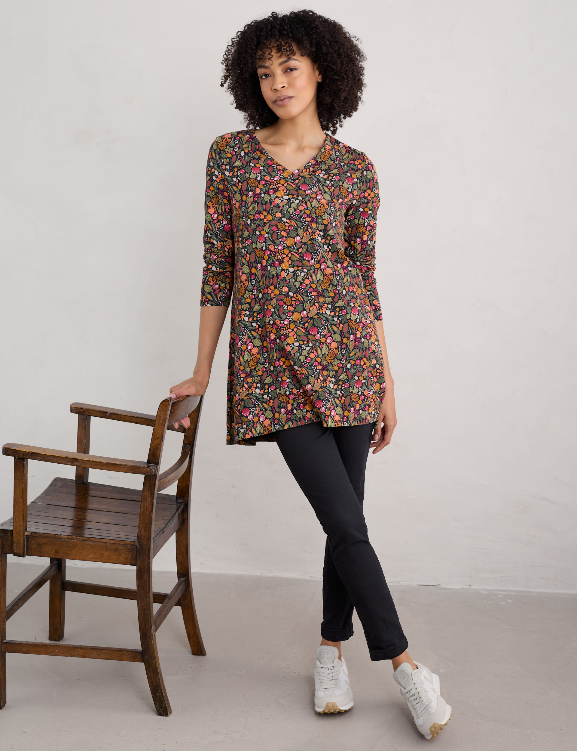 Seasalt Cornwall Women's Cotton Rich Printed V-Neck Tunic - 16 - Multi, Multi