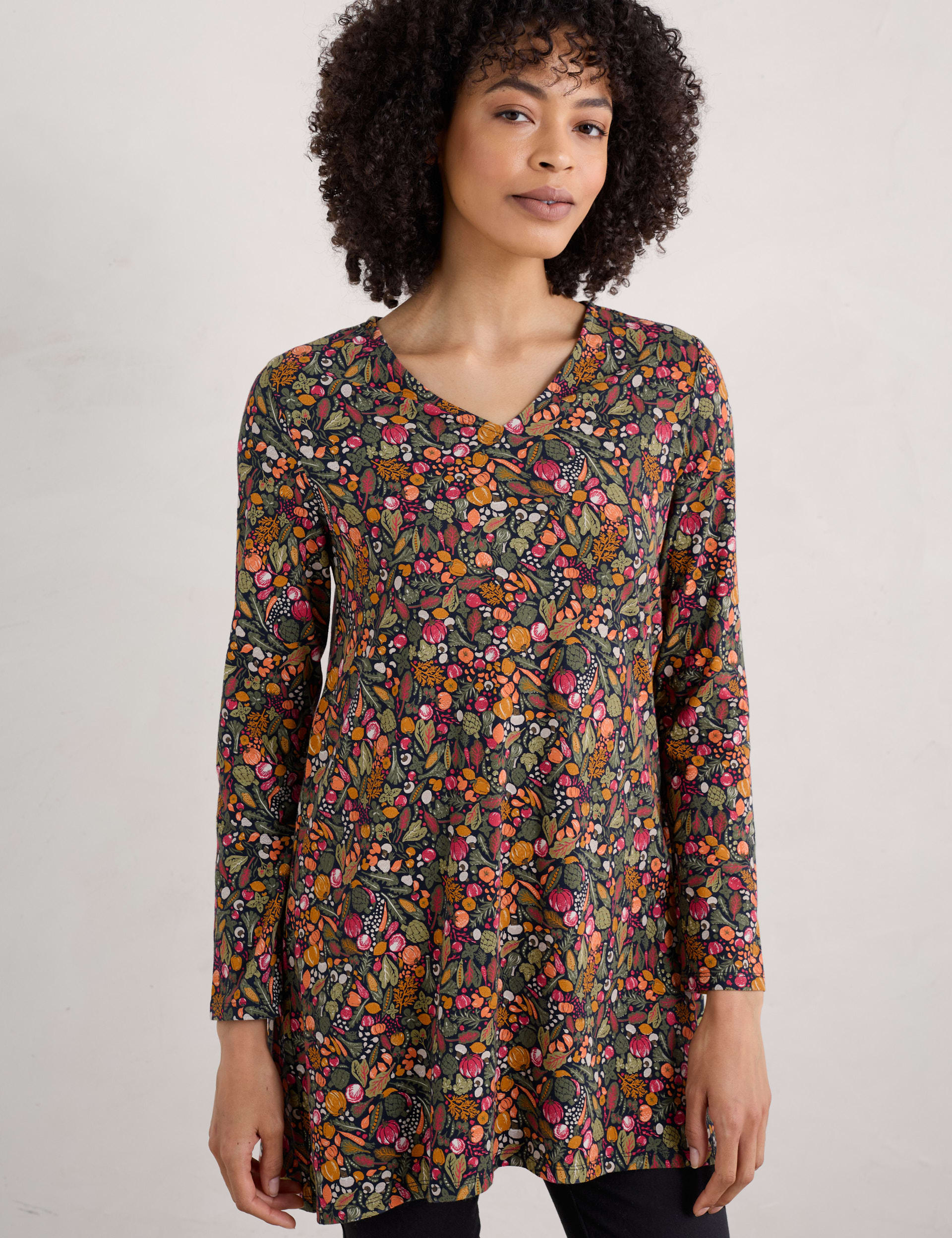 Seasalt Cornwall Women's Cotton Rich Printed V-Neck Tunic - 16 - Multi, Multi