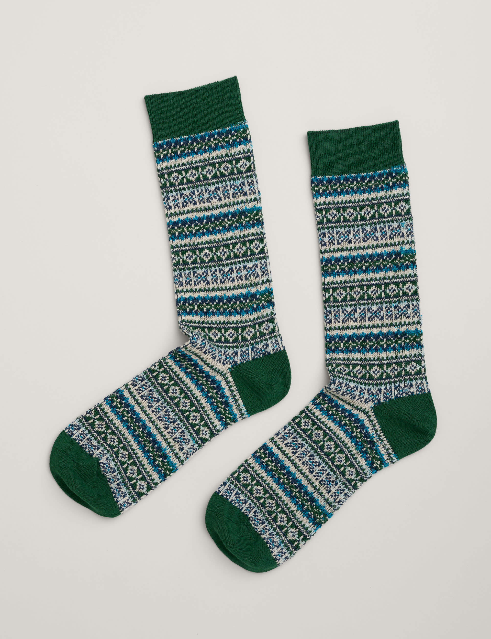 Seasalt Cornwall Women's Cotton Rich Fair Isle Ankle High Socks - Green Mix, Green Mix