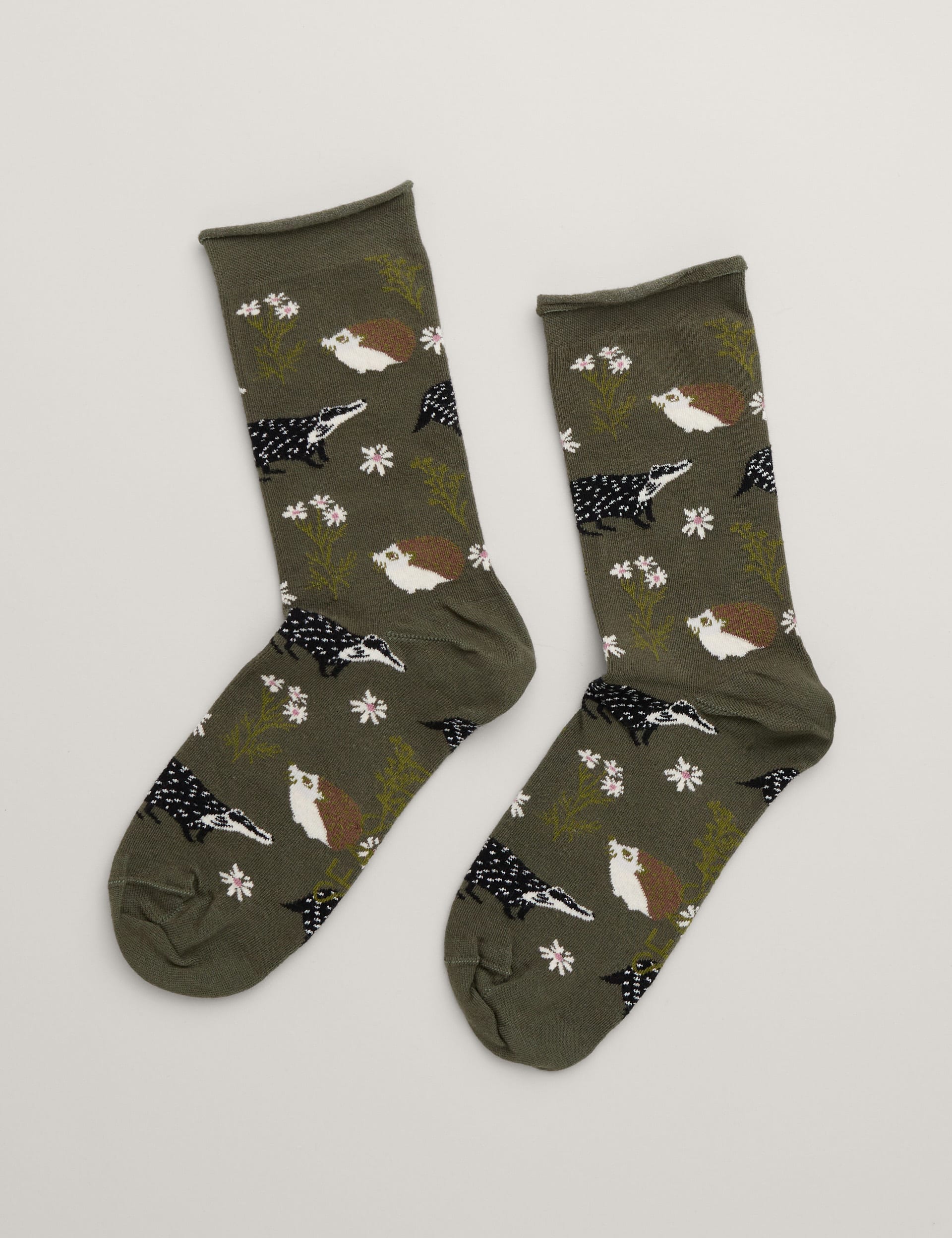 Seasalt Cornwall Women's Cotton Rich Wildlife Ankle High Socks - Green Mix, Green Mix