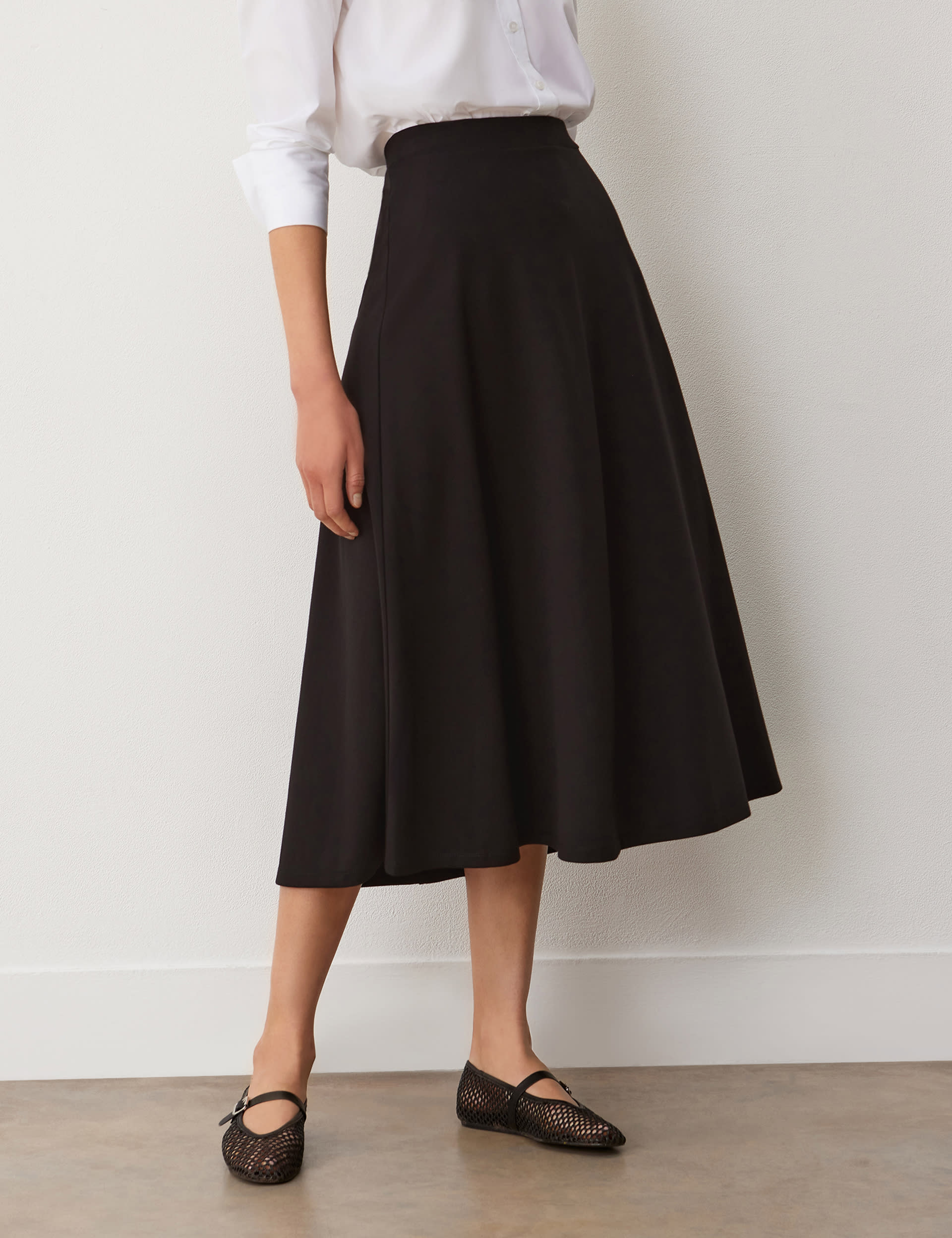 Finery London Women's Jersey Midi A-Line Skirt - 10 - Black, Black,Navy