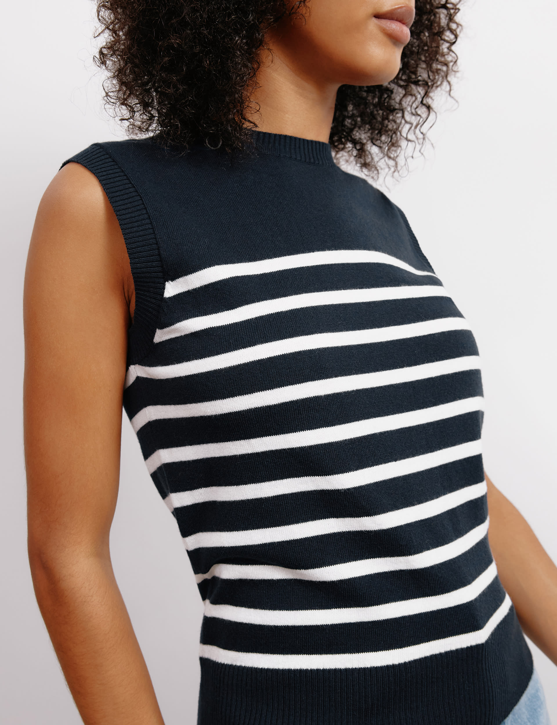 Albaray Women's Cotton Blend Striped Knitted Top - 8 - Navy Mix, Navy Mix