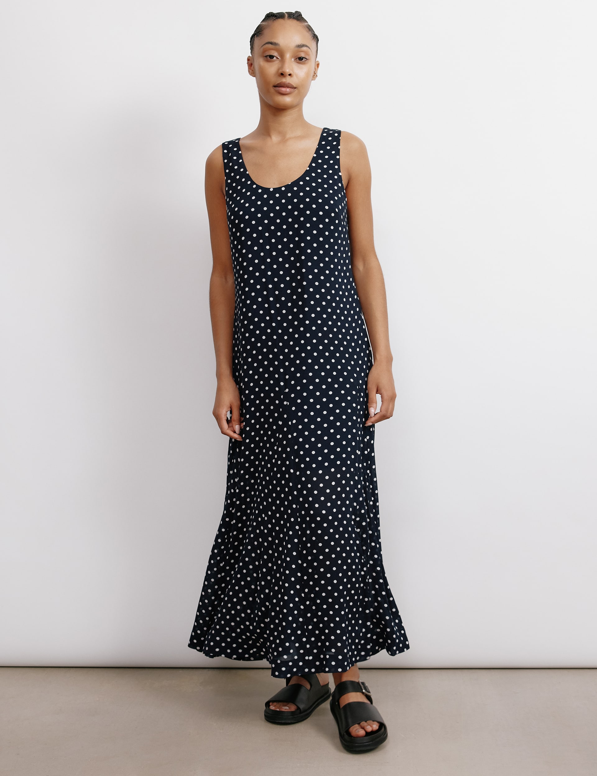 Albaray Women's Polka Dot Rounch Neck Maxi Smock Dress - 8 - Navy Mix, Navy Mix