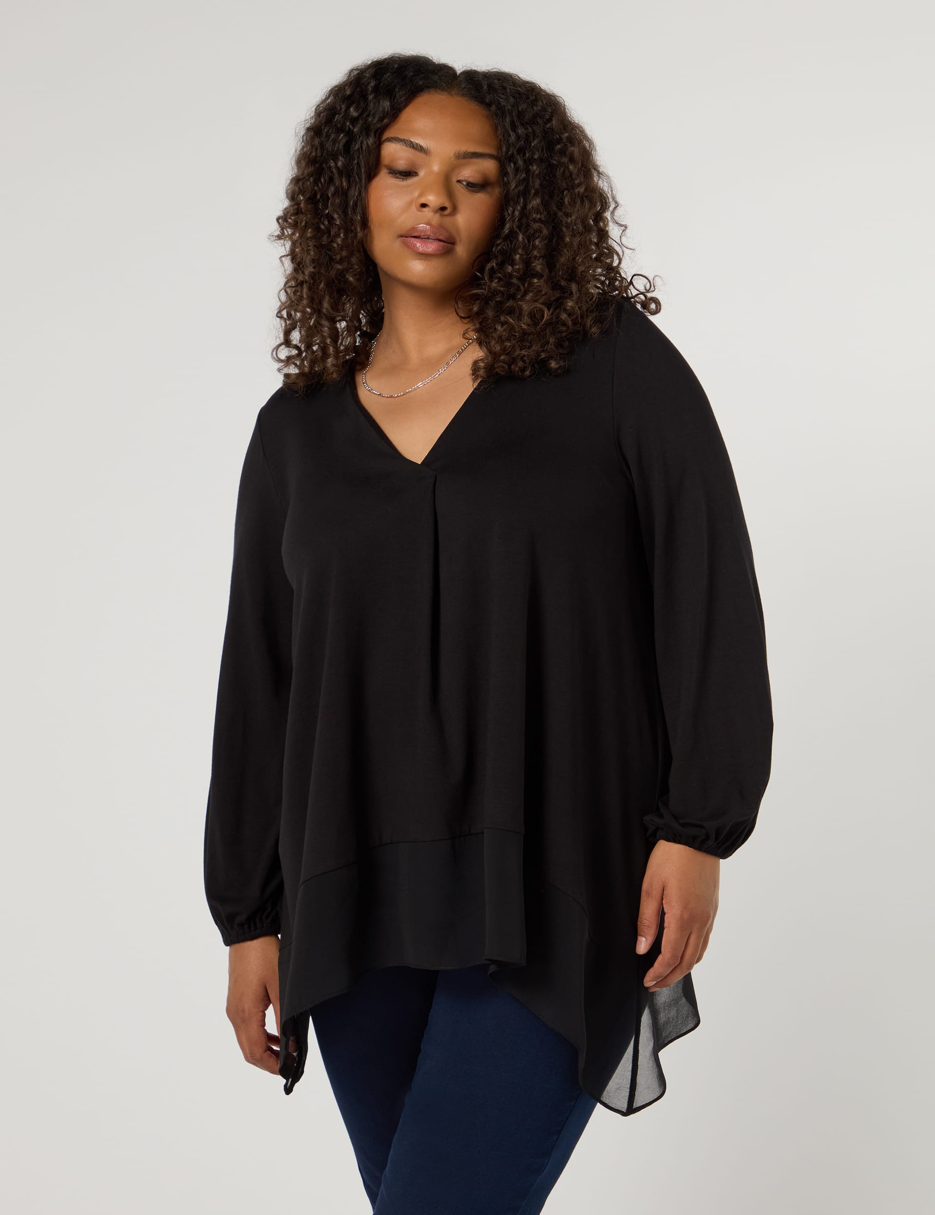 Live Unlimited London Women's Jersey V-Neck Tunic - 22 - Black, Black