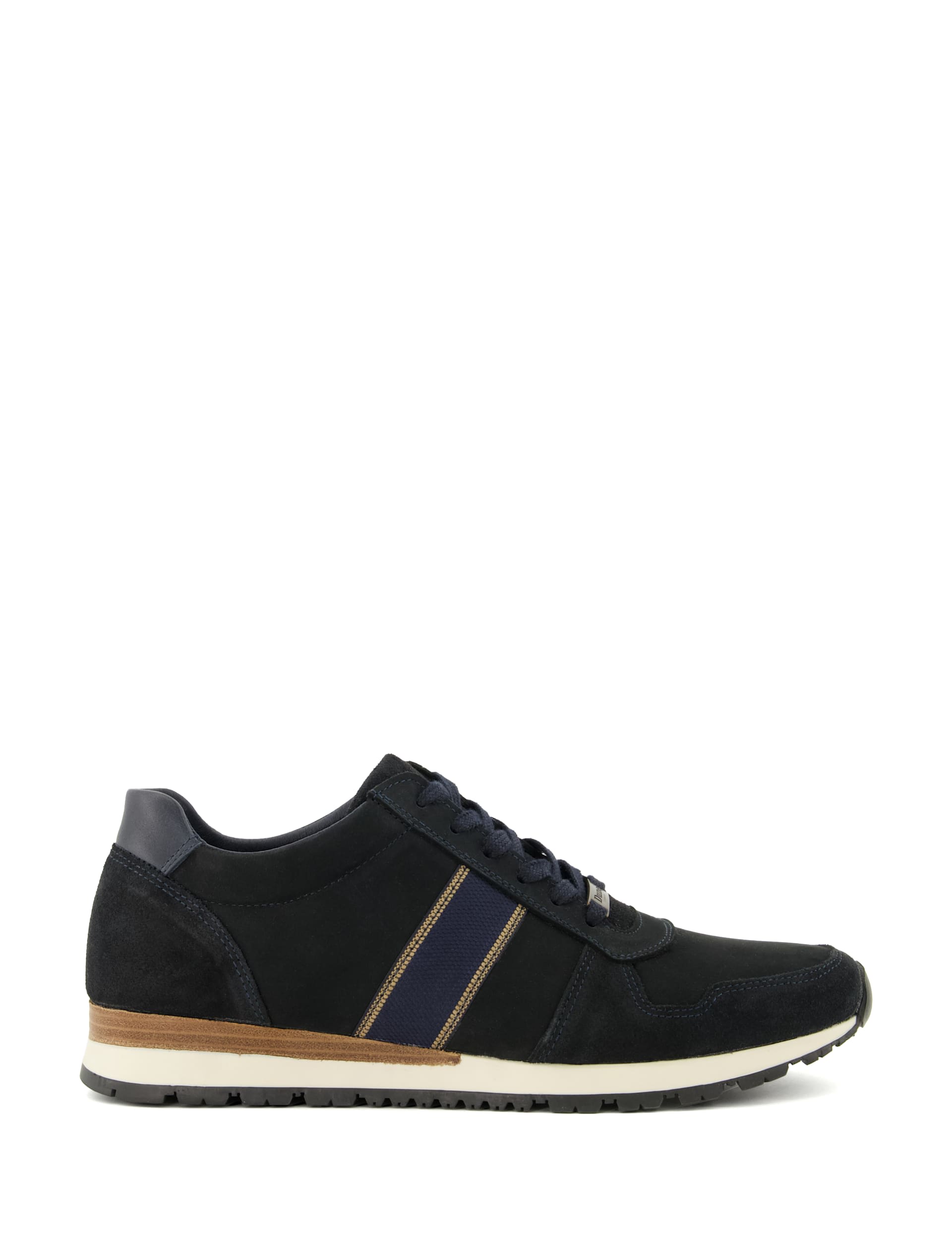 Dune London Men's Leather Lace Up Stripe Trainers - 9 - Navy, Tan,Navy