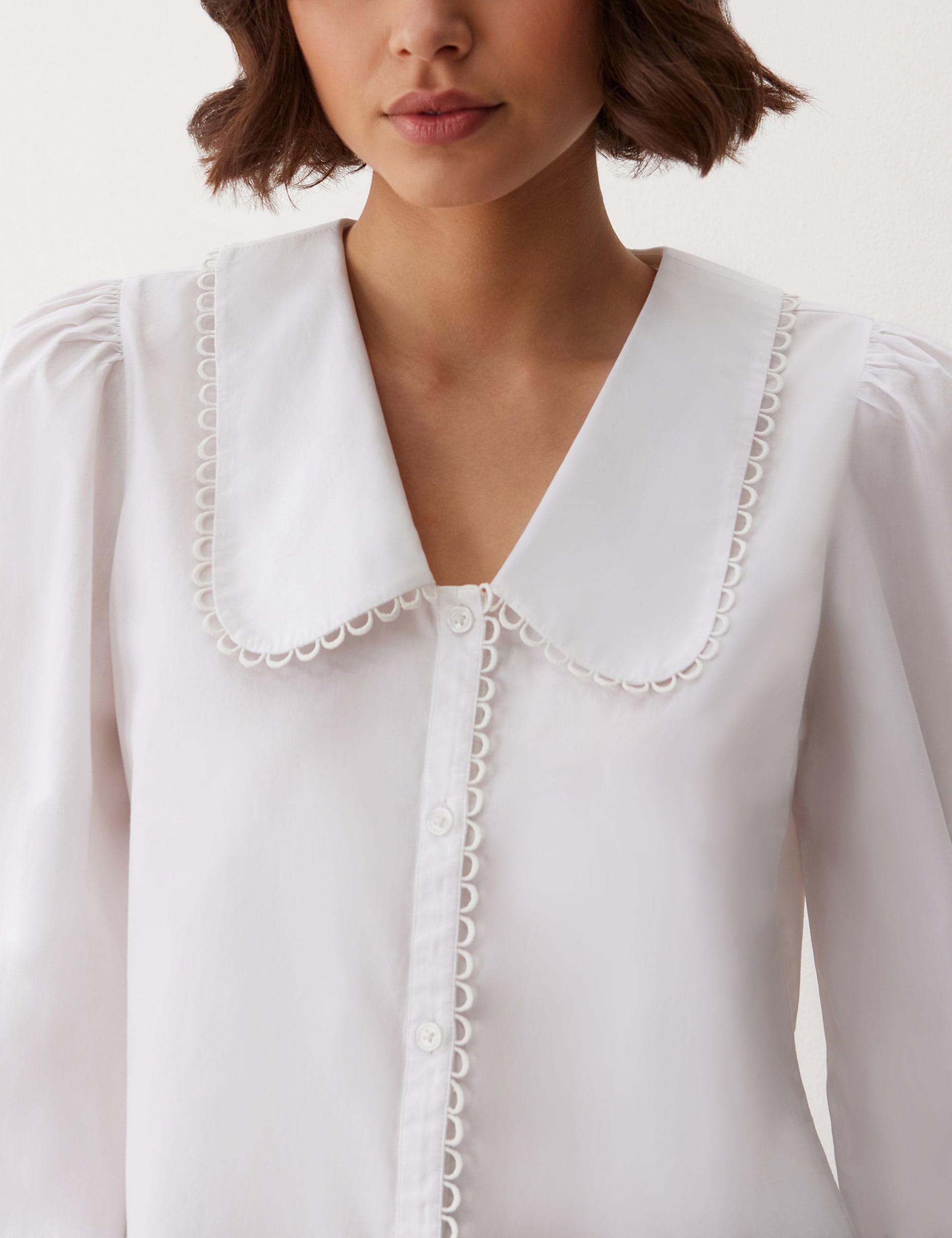 Finery London Women's Pure Cotton Collared Lace Detail Shirt - 18 - White, Black,White