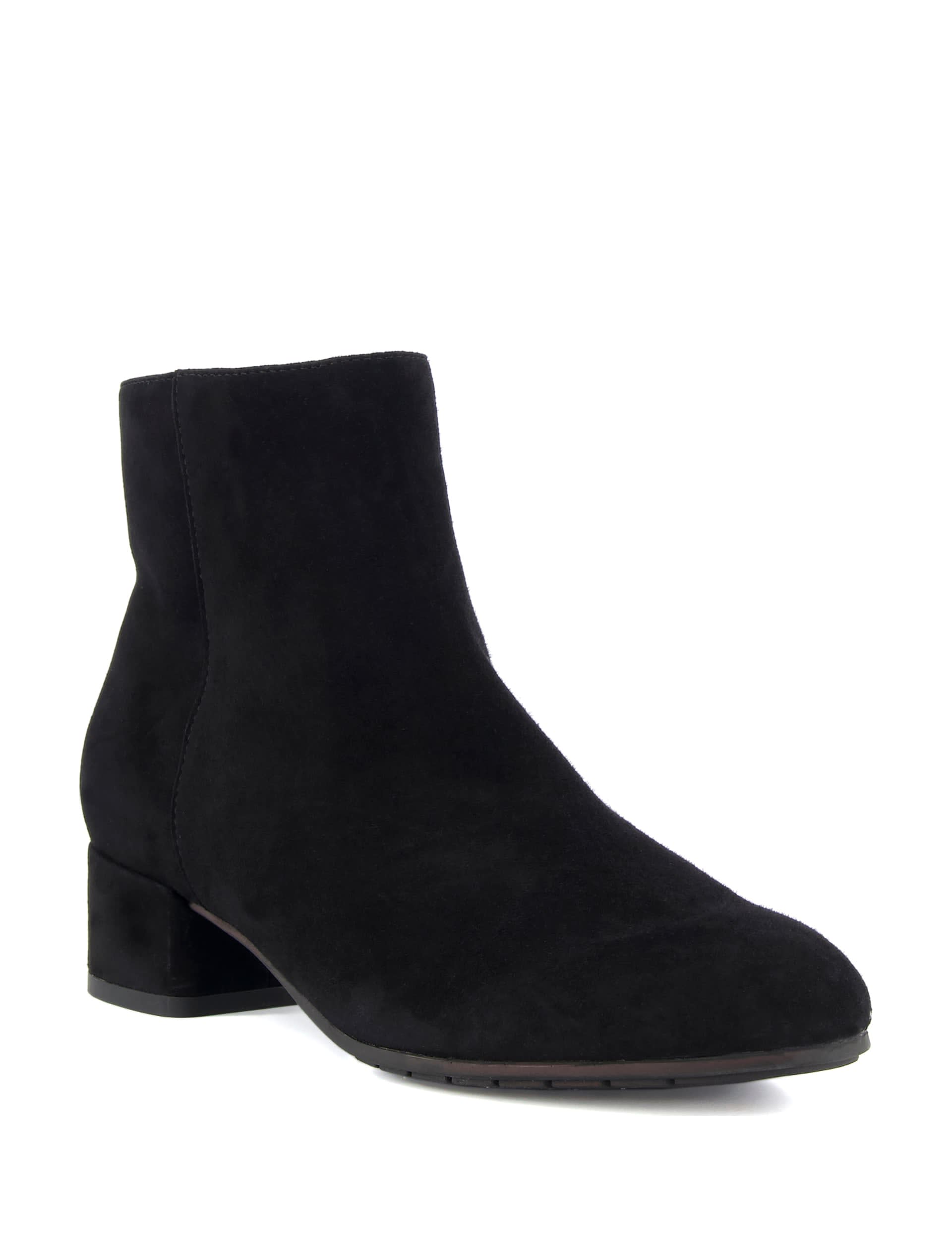 Dune London Women's Suede Block Heel Ankle Boots - 5 - Black, Black