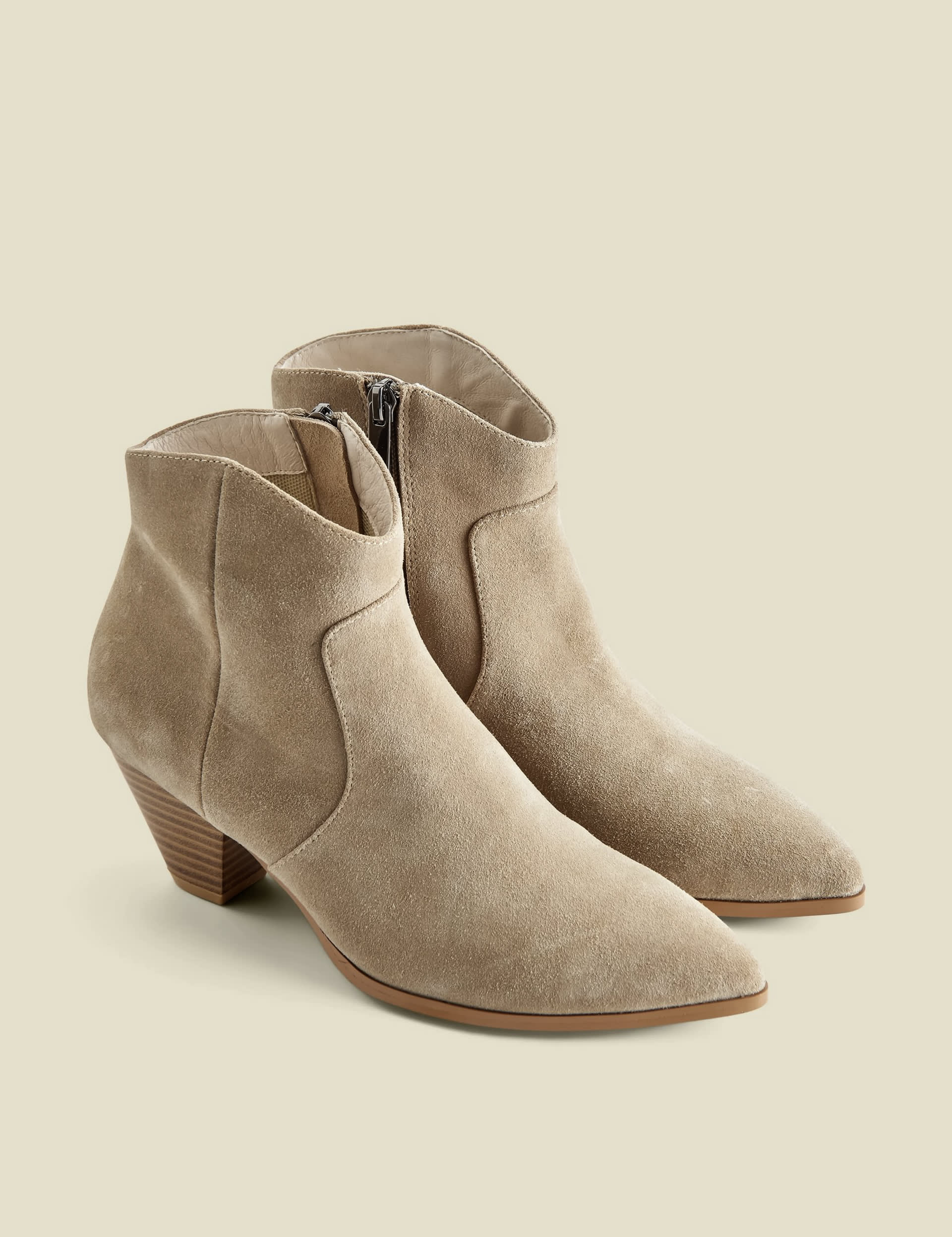 Sosandar Women's Suede Block Heel Ankle Boots - 5 - Neutral, Neutral