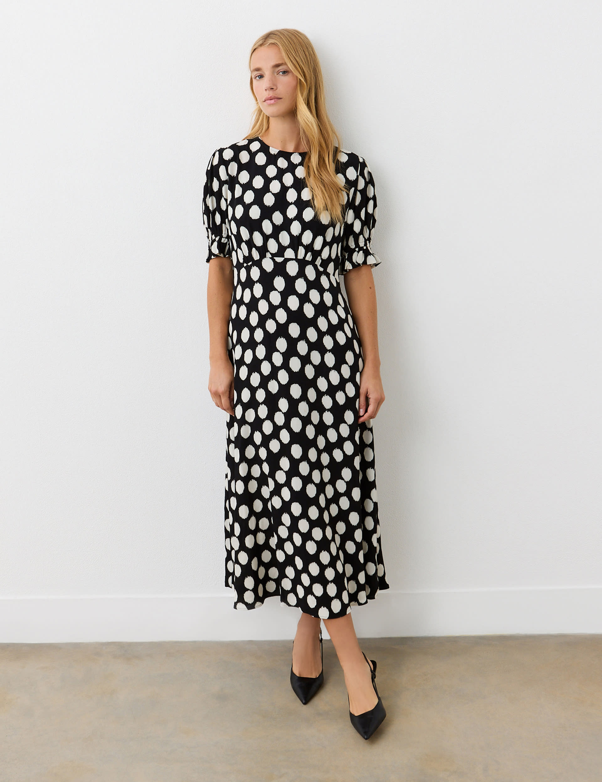 Finery London Women's Polka Dot Midi Tea Dress - 14 - Black Mix, Black Mix