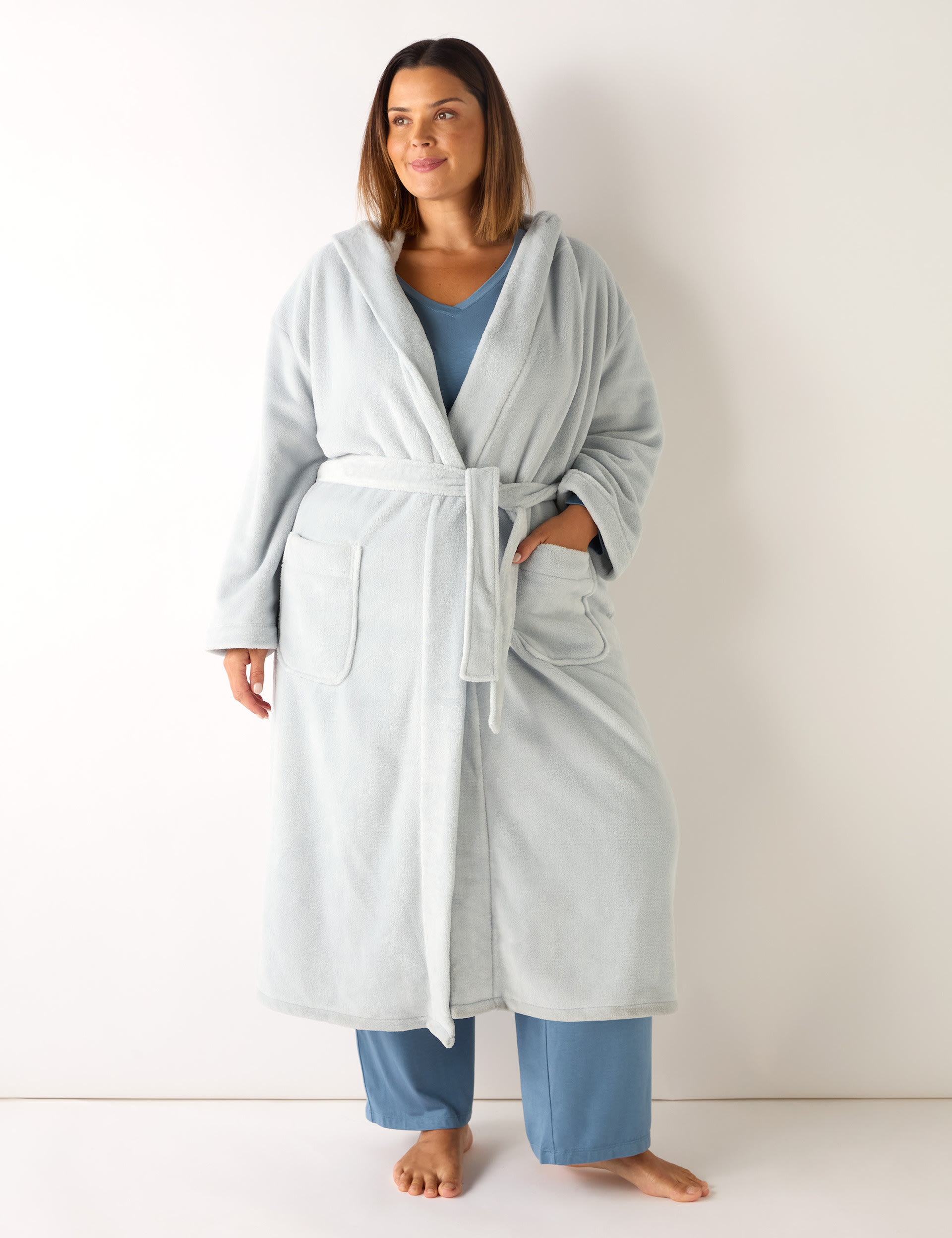 Live Unlimited London Women's Fleece Hooded Dressing Gown - 22 - Grey, Grey