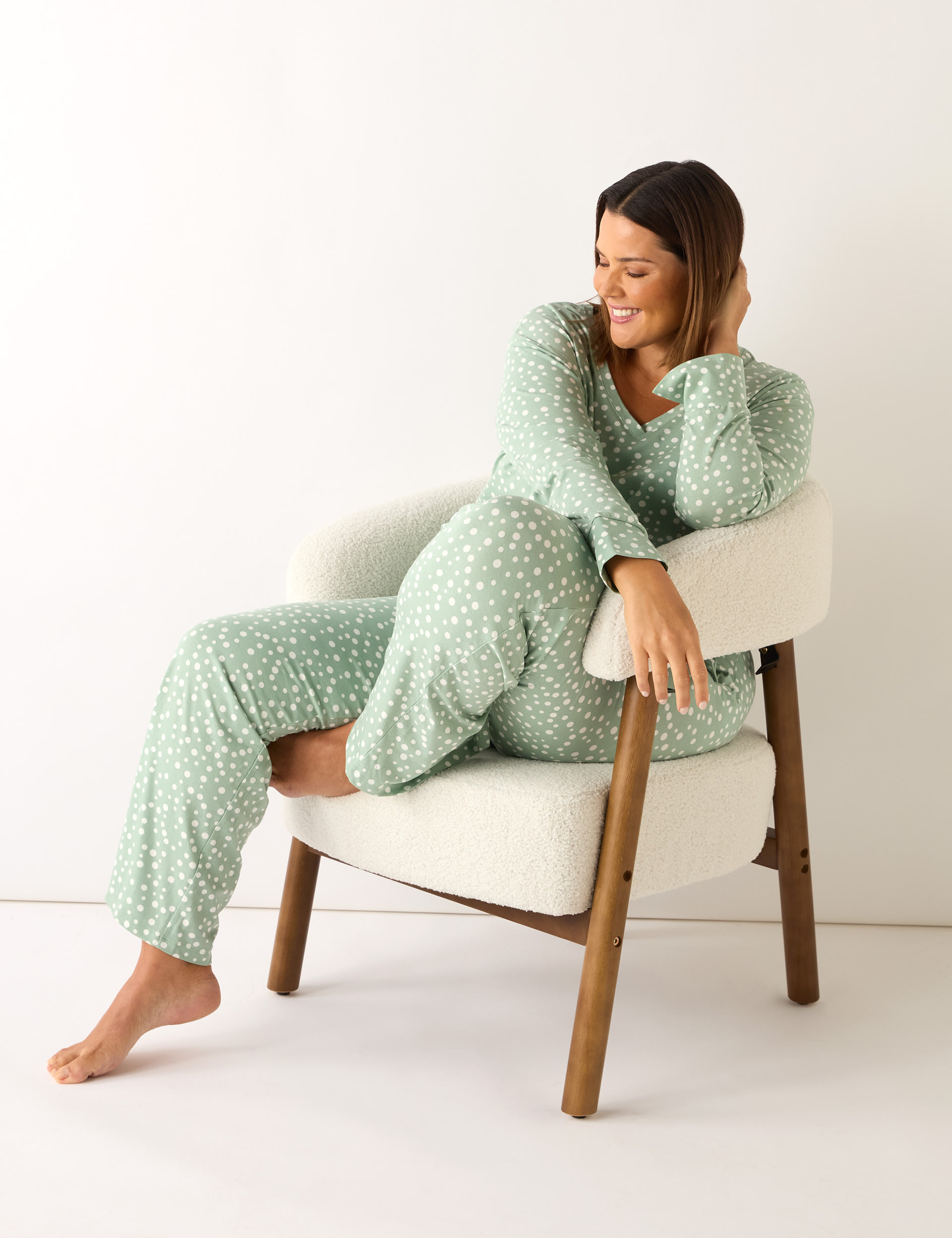 Live Unlimited London Women's Cotton Modal Spot Print Pyjama Set - 20 - Green Mix, Green Mix