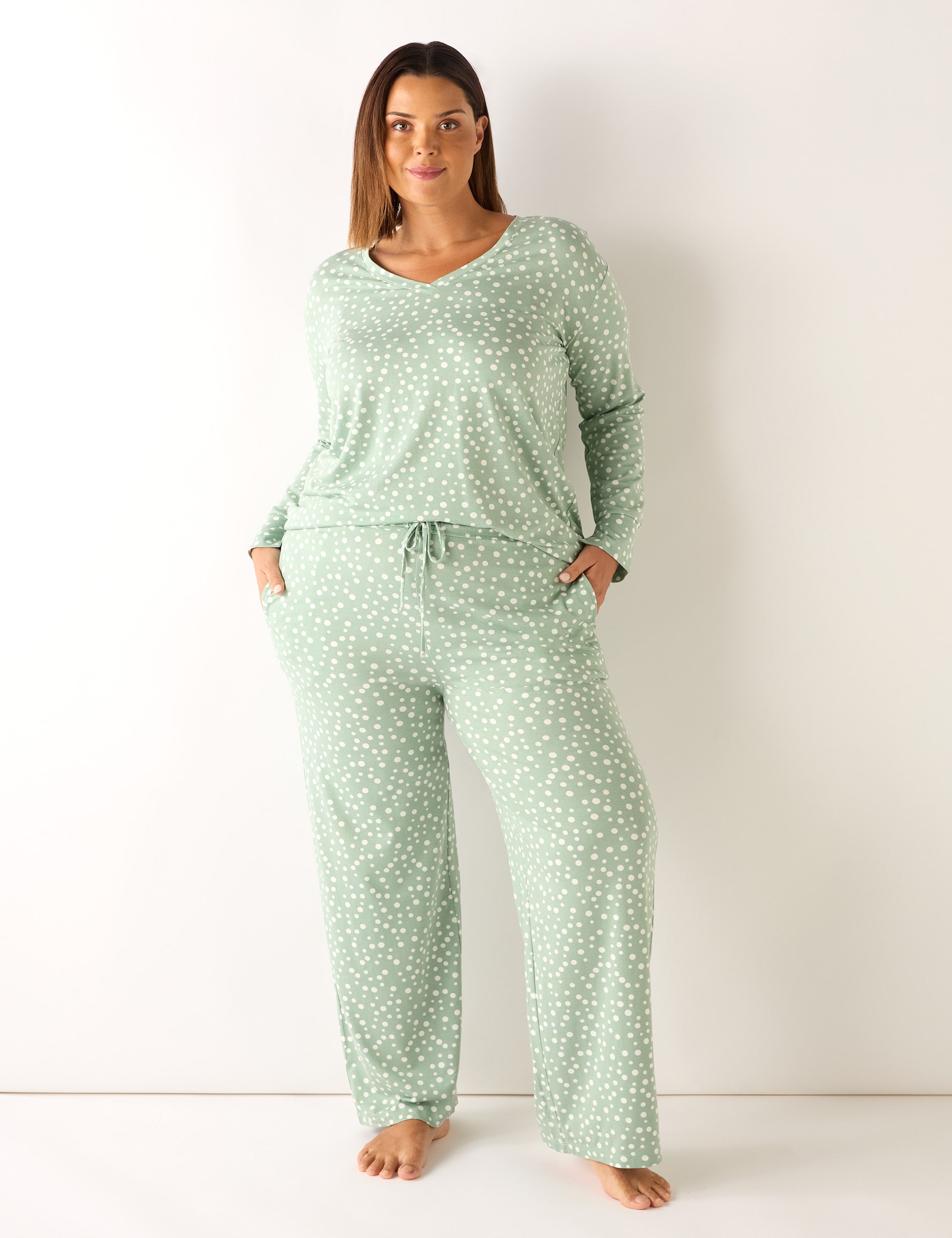 Live Unlimited London Women's Cotton Modal Spot Print Pyjama Set - 20 - Green Mix, Green Mix