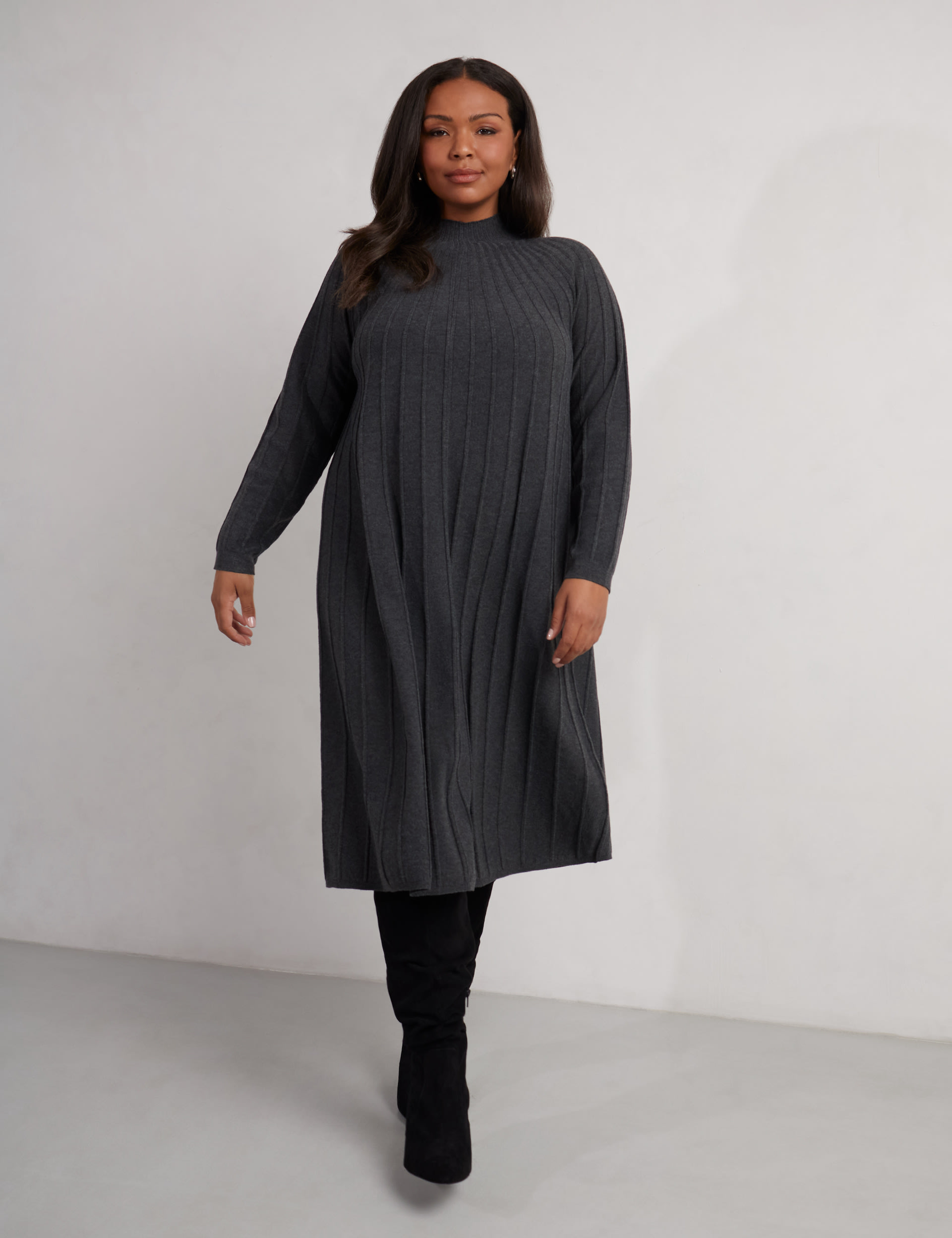 Live Unlimited London Women's Ribbed Midi Jumper Dress - 22 - Grey, Grey