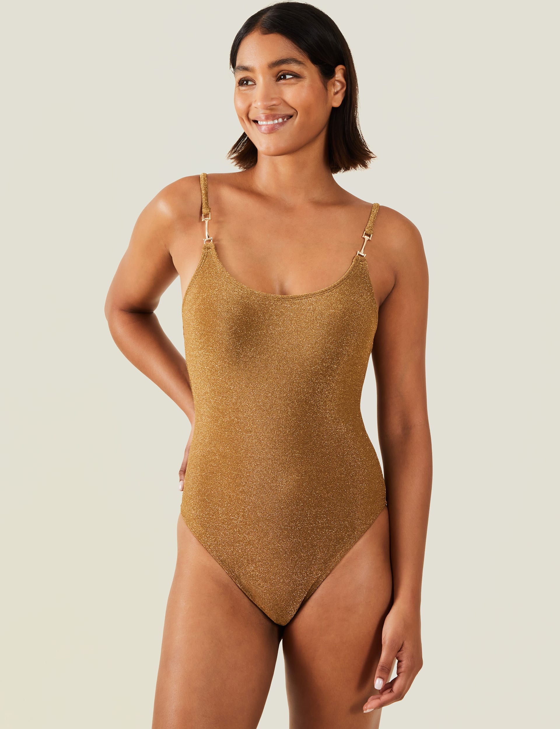 Accessorize Women's Trim Detail Swimsuit - 12 - Gold, Gold