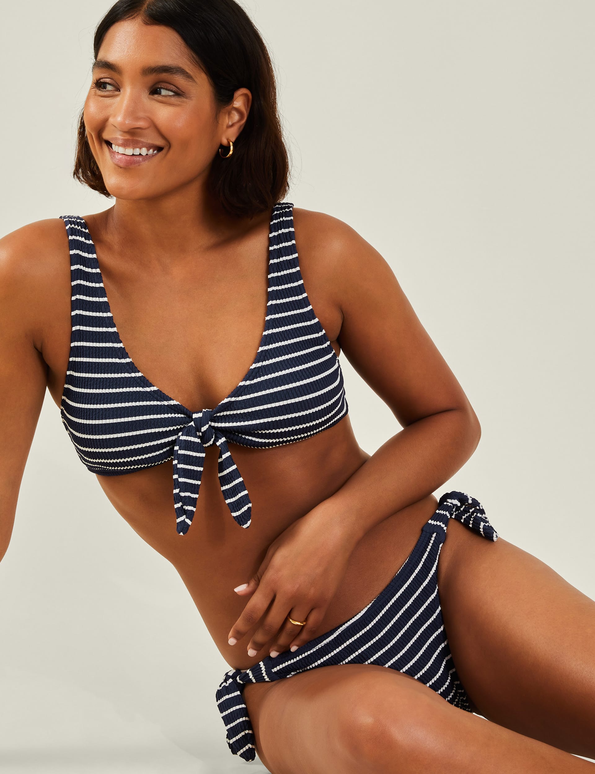 Accessorize Women's Striped Tie Detail Bikini Top - 14 - Navy, Navy